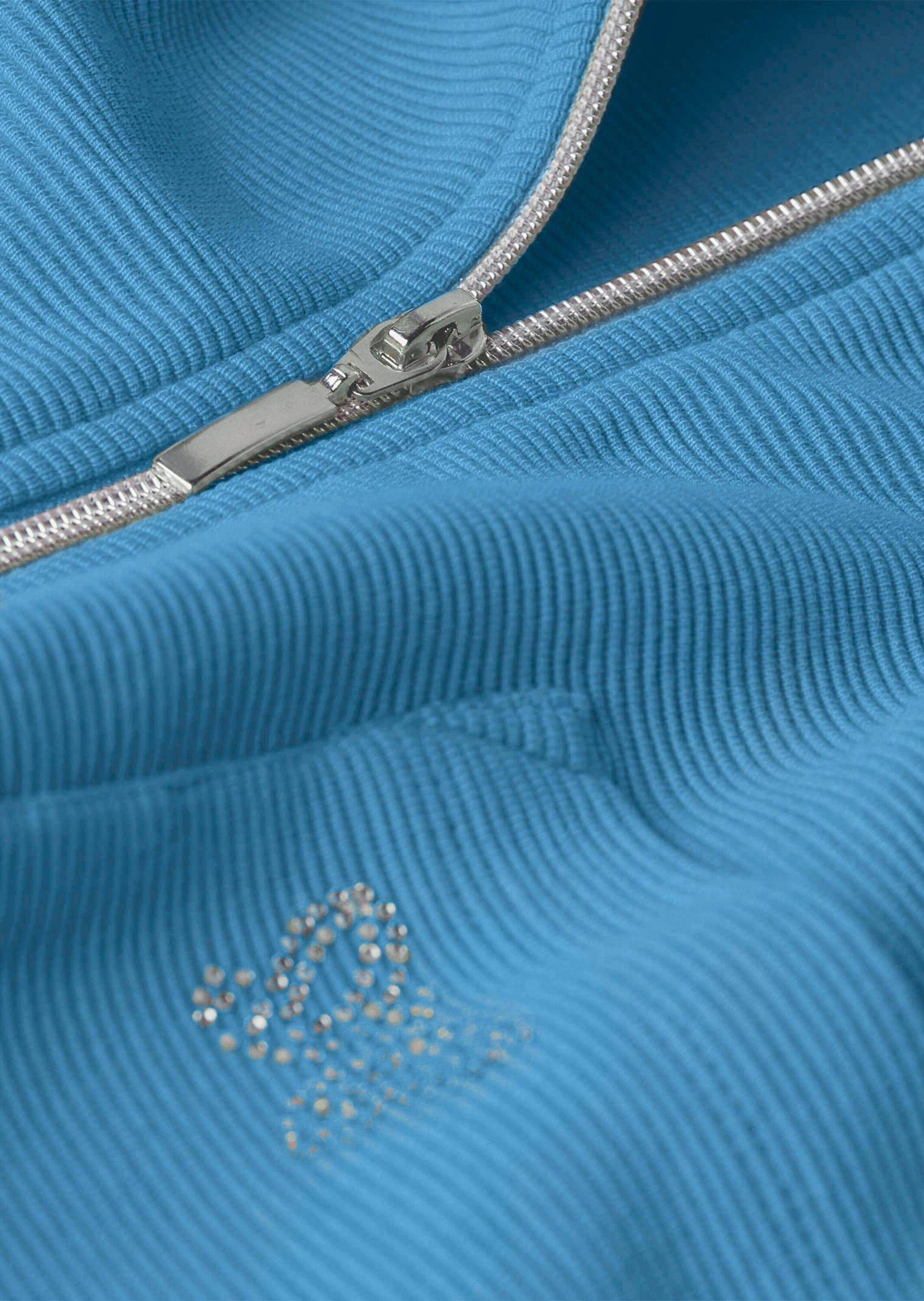 GOLDNER Shirtjacke Bequeme Shirtjacke blau mit Reißverschluss
