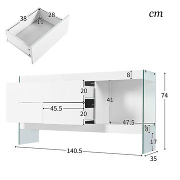 EXTSUD Sideboard Sideboard mit Glasbeinen, vier Schubladen, mit LED-Leuchten