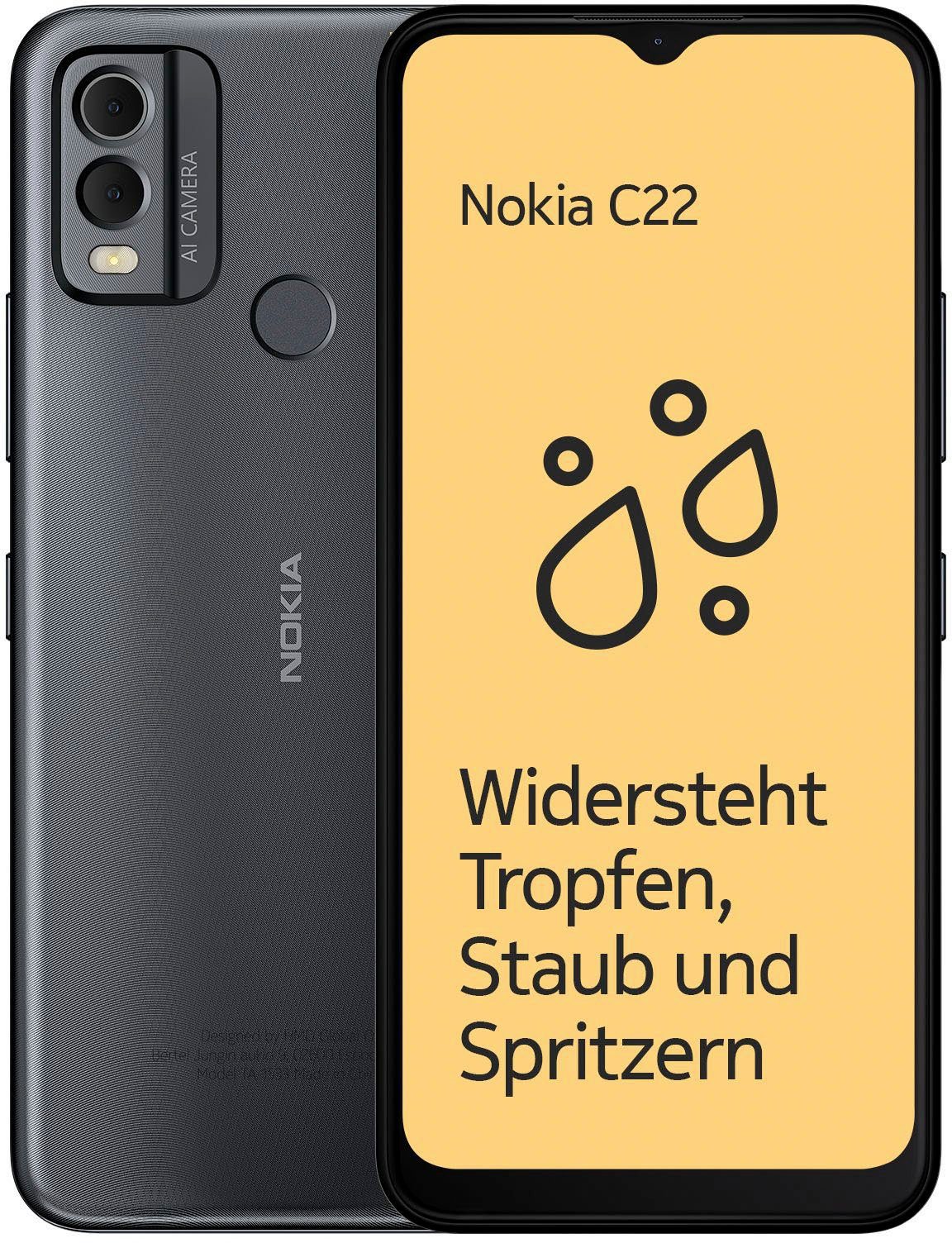 Nokia C22, Zoll, 13 Midnight GB Kamera) 64 Smartphone (16,56 cm/6,52 Speicherplatz, Black MP 2+64GB