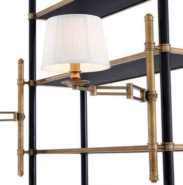 Casa Padrino Stauraumschrank Luxus Regalschrank mit 2 schwenkbaren Leuchten Vintage Messing / Schwarz 105 x 44 x H. 250 cm - Bücherschrank - Wohnzimmerschrank - Büroschrank - Luxus Möbel