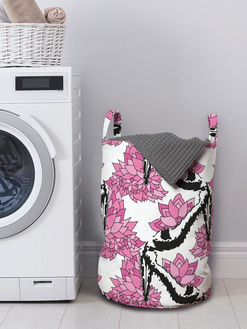 Wäschesäckchen Wäschekorb Griffen und Abakuhaus Kordelzugverschluss Kurven für Waschsalons, mit Blumen Blumen