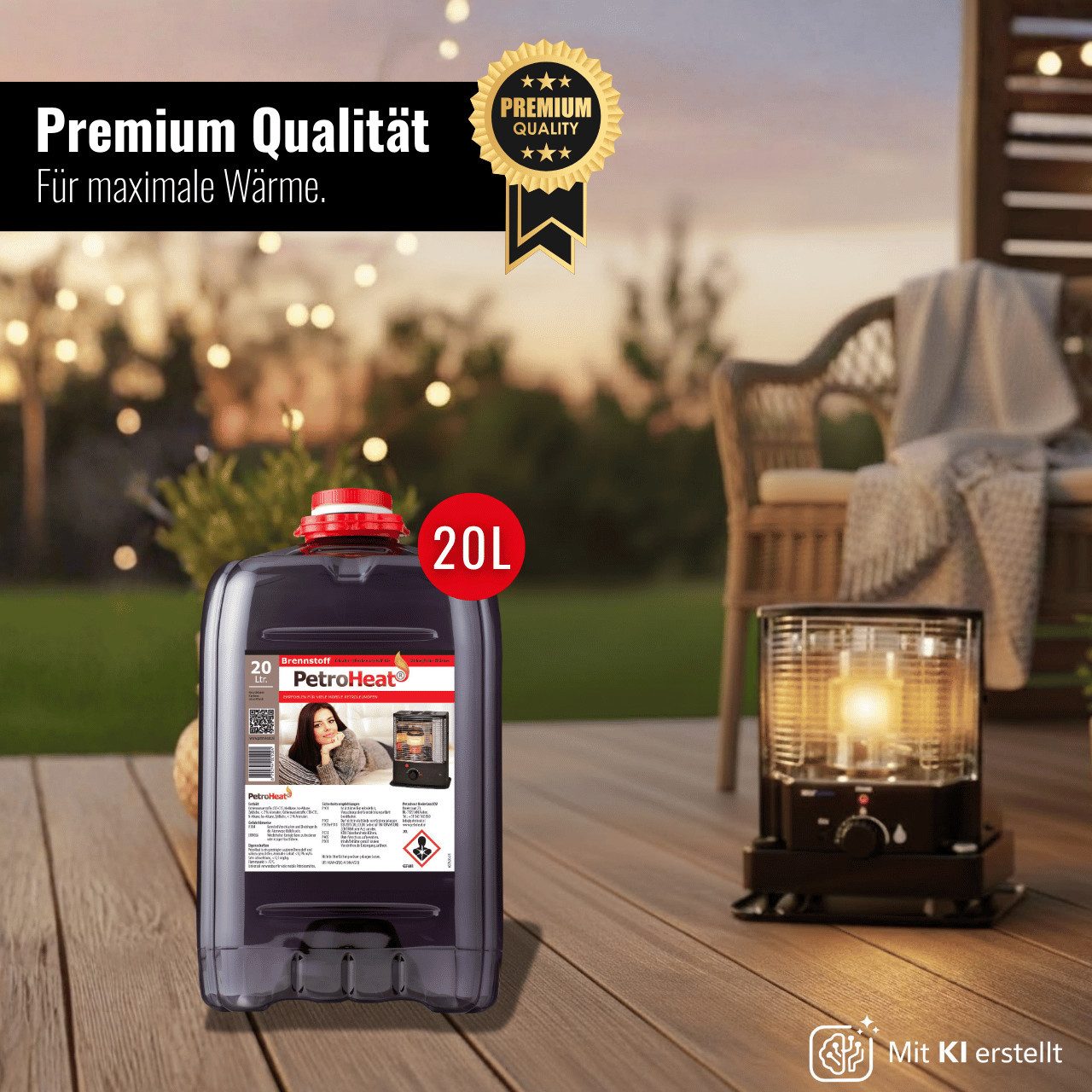 PetroHeat Petroleum 2 Kanister á 20 Liter Brennstoff für Petroleumofen, für mobile Petroleum-Heizung, Petroleumöfen, geruchsarm