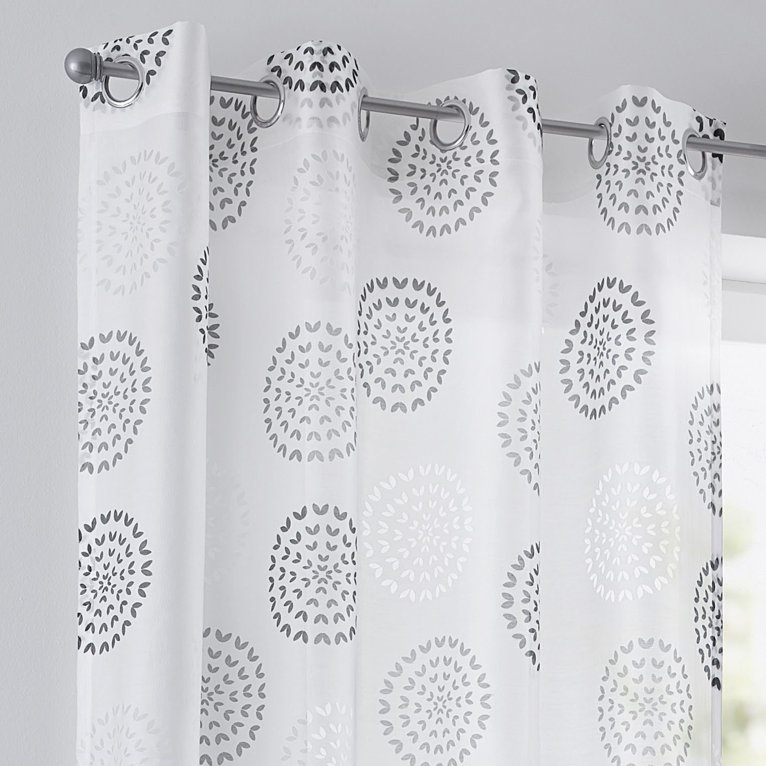 Baumwolle-Polyester halbtransparent, Gardine, weiß/grau St), (1 Ausbrenner, Ösen Bella, bedruckt, Kutti, Vorhang halbtransparent,
