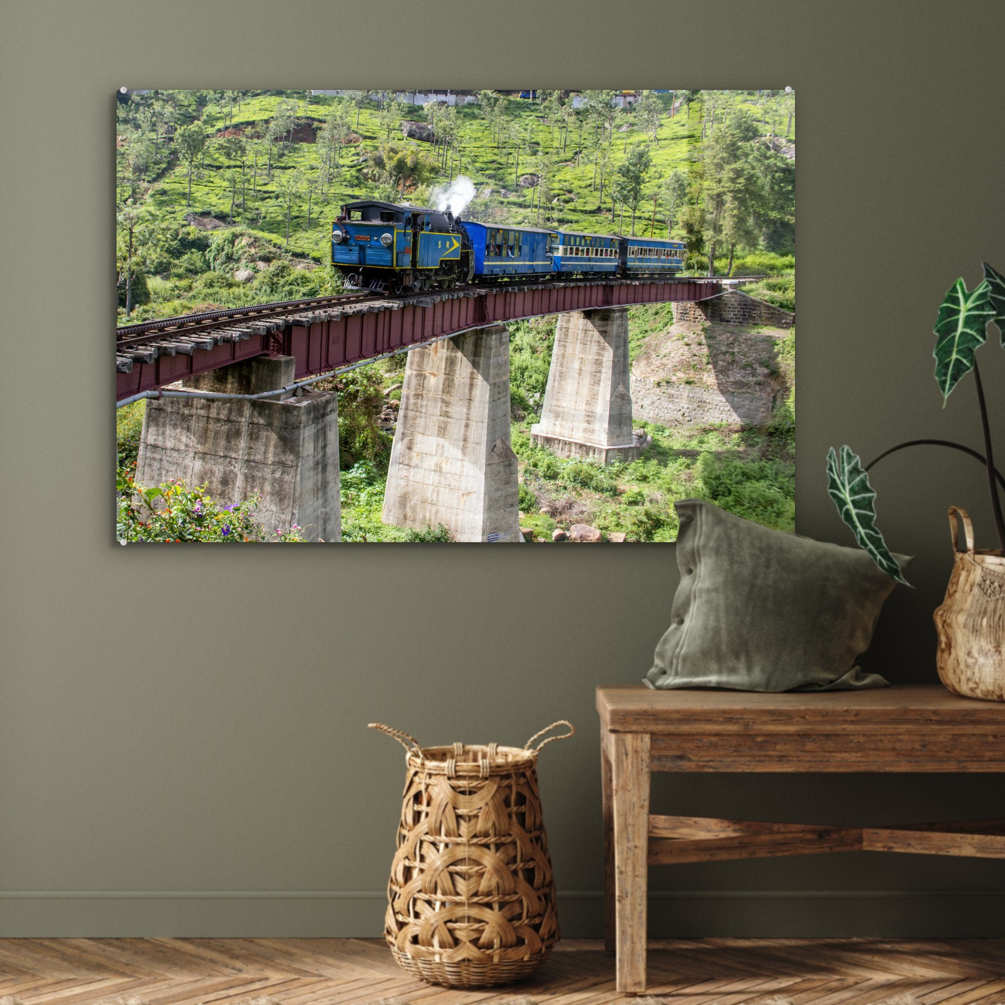 Acrylglasbilder Schlafzimmer Nachmittag, an MuchoWow & sonnigen Ein Eisenbahnstrecke Wohnzimmer einer Dampfzug auf Acrylglasbild (1 einem St),