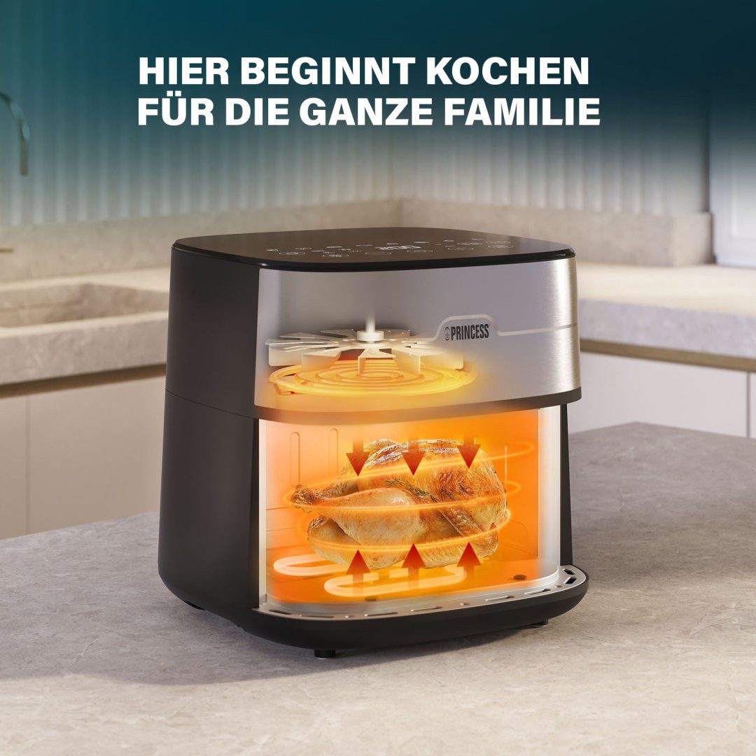 PRINCESS Heißluftfritteuse 01.182280.01.001, 2000 W, Duales Heizelement – 2000 W