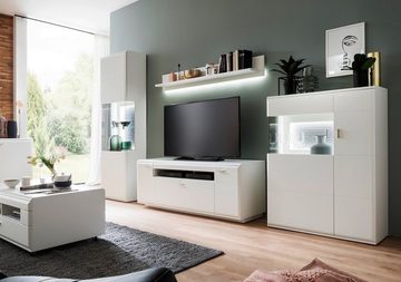 MCA furniture Wohnwand Wohnwand Anbauwand Amora 2, weiß matt, 4-teilig, LED Beleuchtung, (4-St)