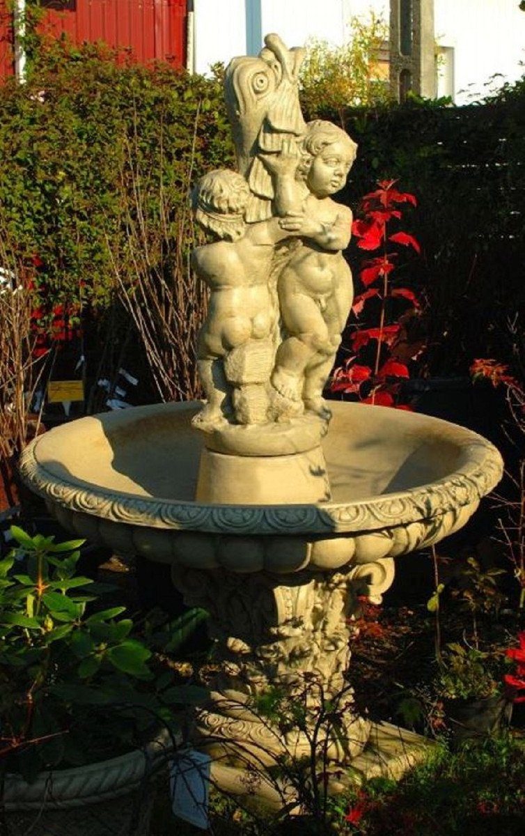 Casa Padrino Gartenbrunnen Jugendstil Springbrunnen Grau Ø 114 x H. 172 cm - Prunkvoller Gartenbrunnen - Gartendeko Brunnen - Barock & Jugendstil Garten Deko Accessoires