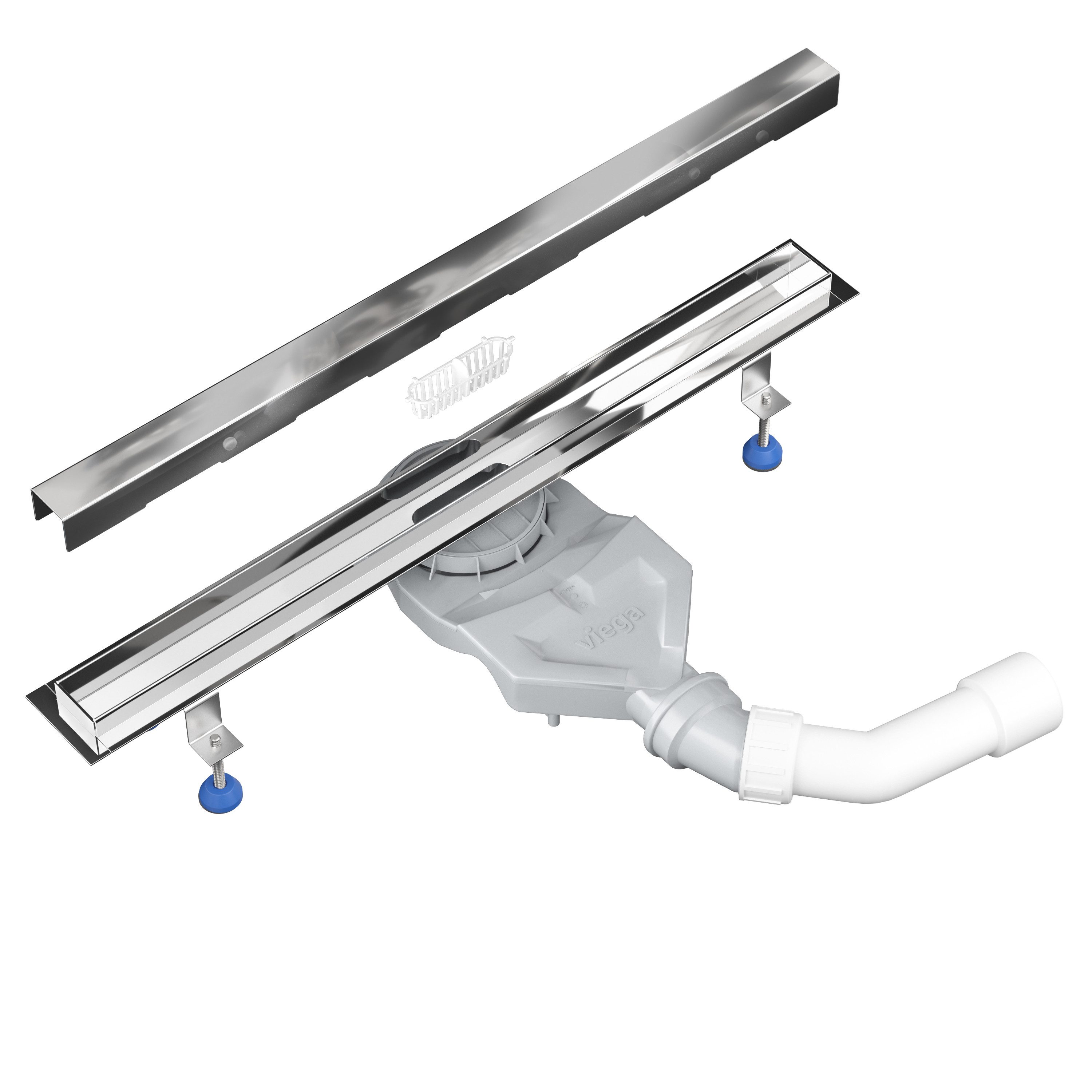 Aquabad® Duschrinne Slim Premium Hochglanz Edelstahl, Haarsieb, Viega-Siphon, Komplett-Set, Design: Hochglanz