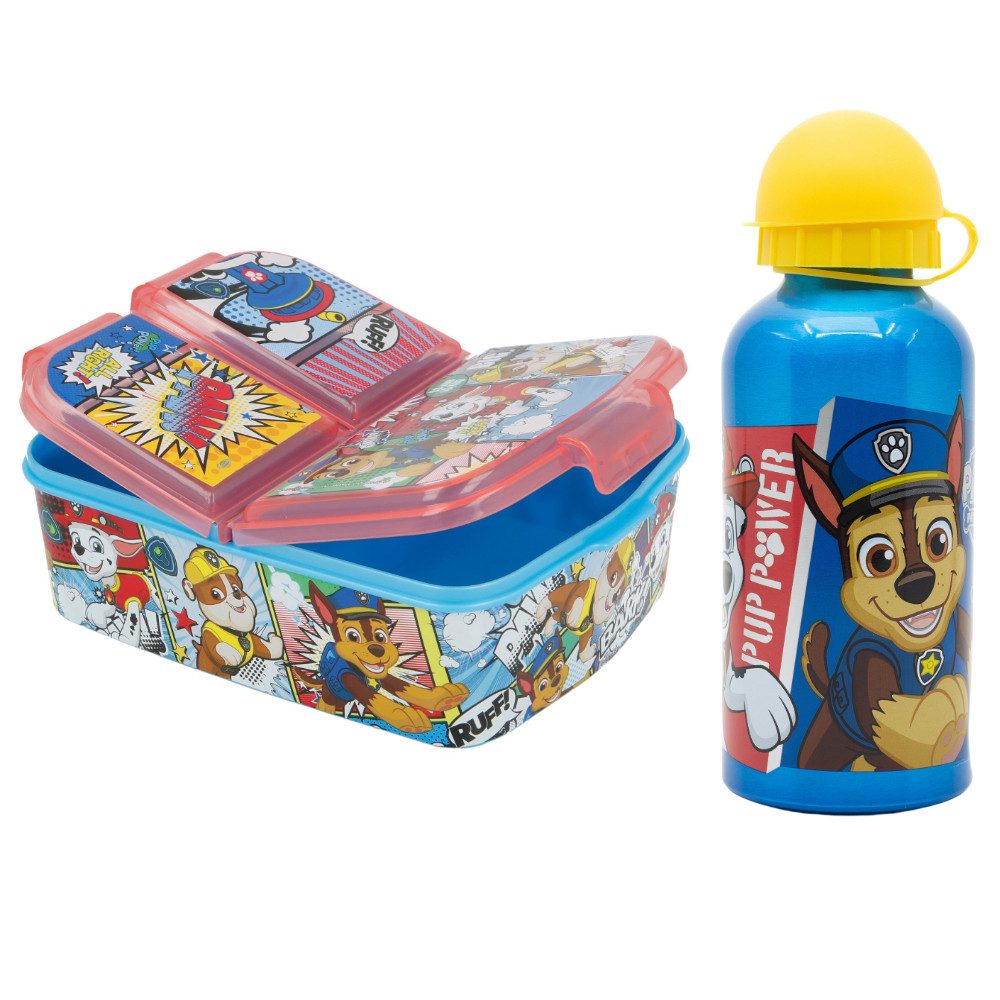 PAW PATROL Lunchbox Paw Patrol Chase Marshall Rubble 2 tlg Kinder Set, Kunststoff Aluminium, (2-tlg), Brotdose Alu-Trinkflasche 400 ml