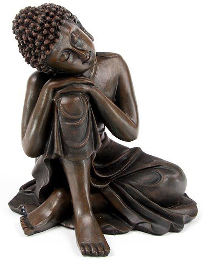 NO NAME Buddhafigur Meditierende Buddhafigur, Braun, Holzeffekt, Skulptur,  Statue, Sammlerfigur, Holzoptik, Buddhafigur stützt meditierend seinen Kopf  auf sein