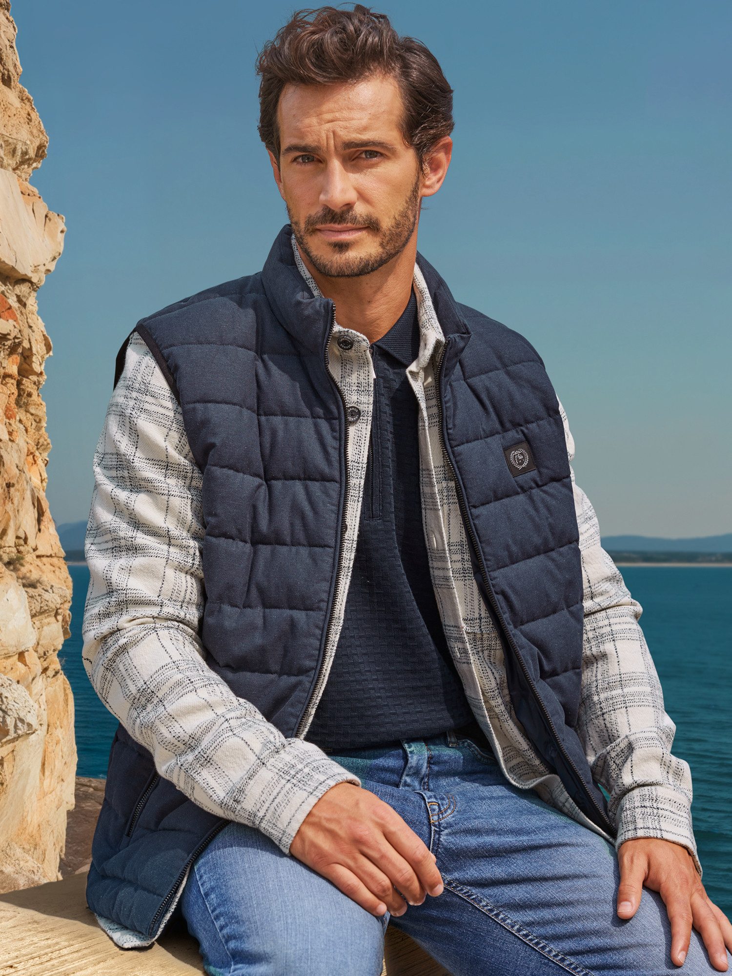 LERROS Steppweste Steppweste aus Baumwolle und Leinen, gefüttert