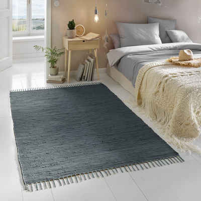 Teppich Flicken-Teppich 100% Baumwolle, TaCa Home, rechteckig, Höhe: 5 mm, Wohnzimmer Esszimmer Küche Flur Läufer 060x120cm