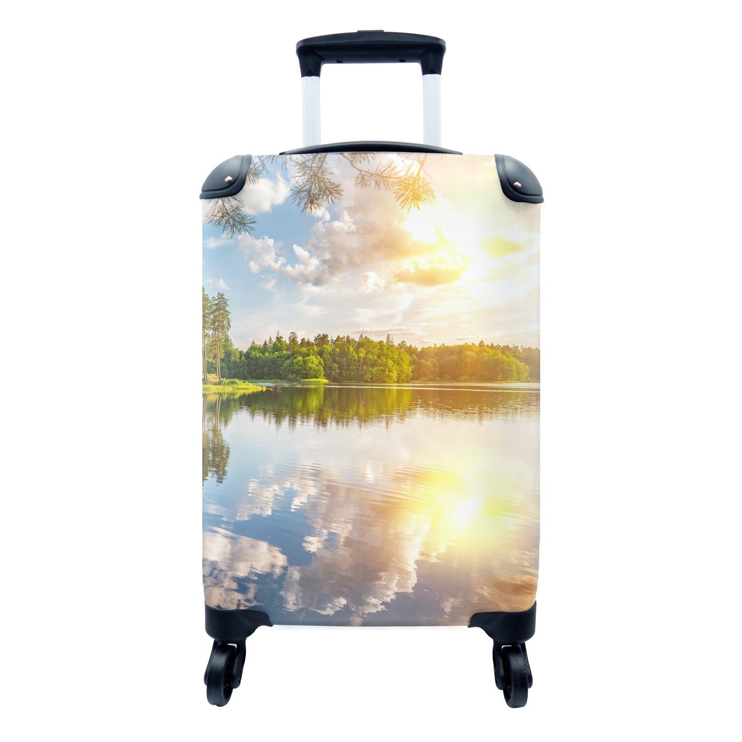 MuchoWow Handgepäckkoffer Bäume - Wasser - Sonne, 4 Rollen, Reisetasche mit rollen, Handgepäck für Ferien, Trolley, Reisekoffer