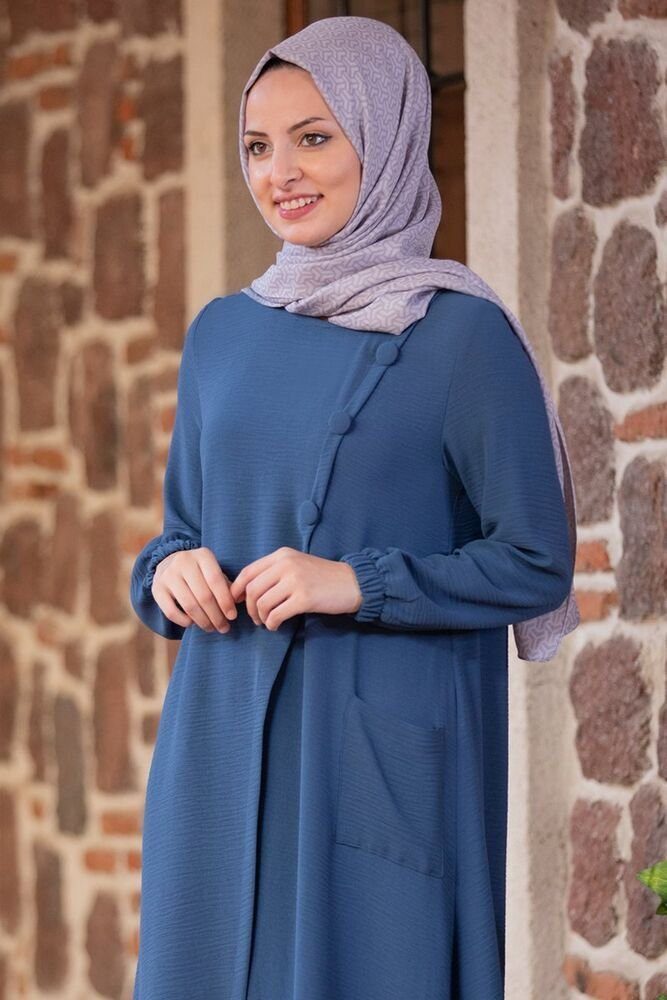 Modavitrini Longtunika Eleganter Damen Zweiteiler mit weiter Hose – Hijab Modest Fashion (Zweiteiliges Set – Longtunika und Hose) dekorative Knöpfe, weites Hosenbein