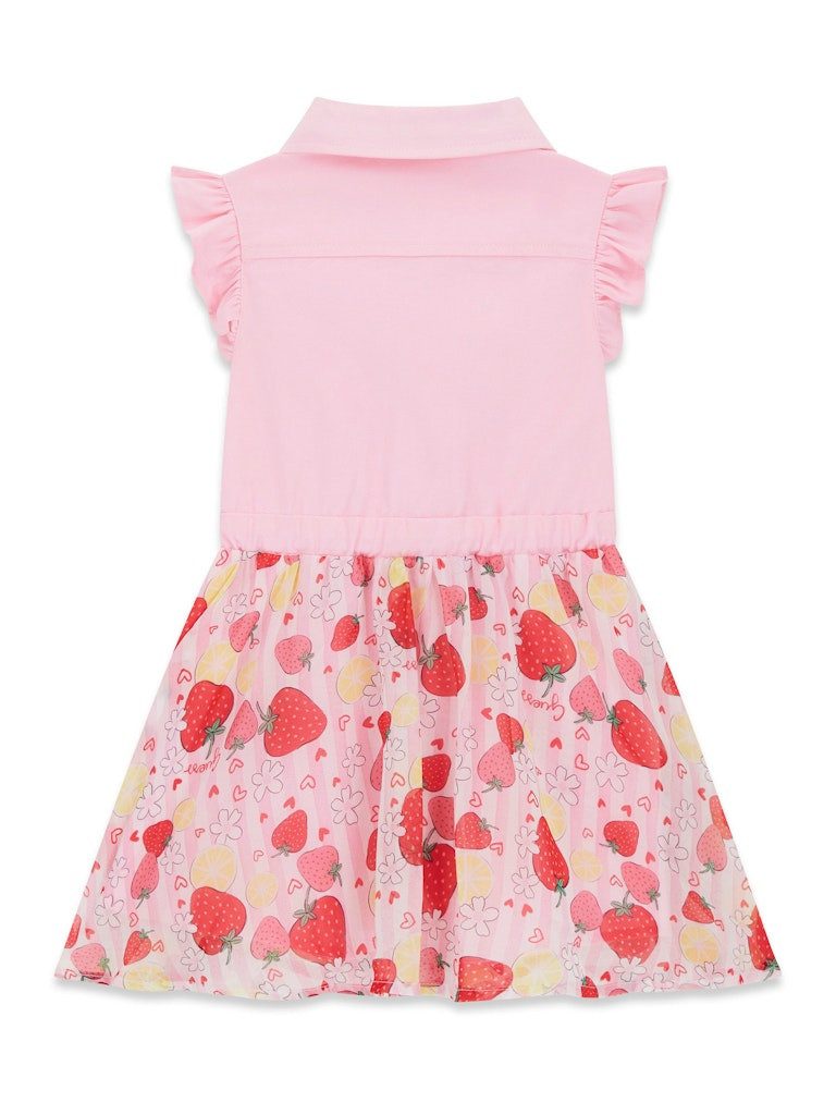 Guess Kids Sommerkleid Mädchen Kleid rosa mit Erdbeerprint und Rüschen aus Baumwolle