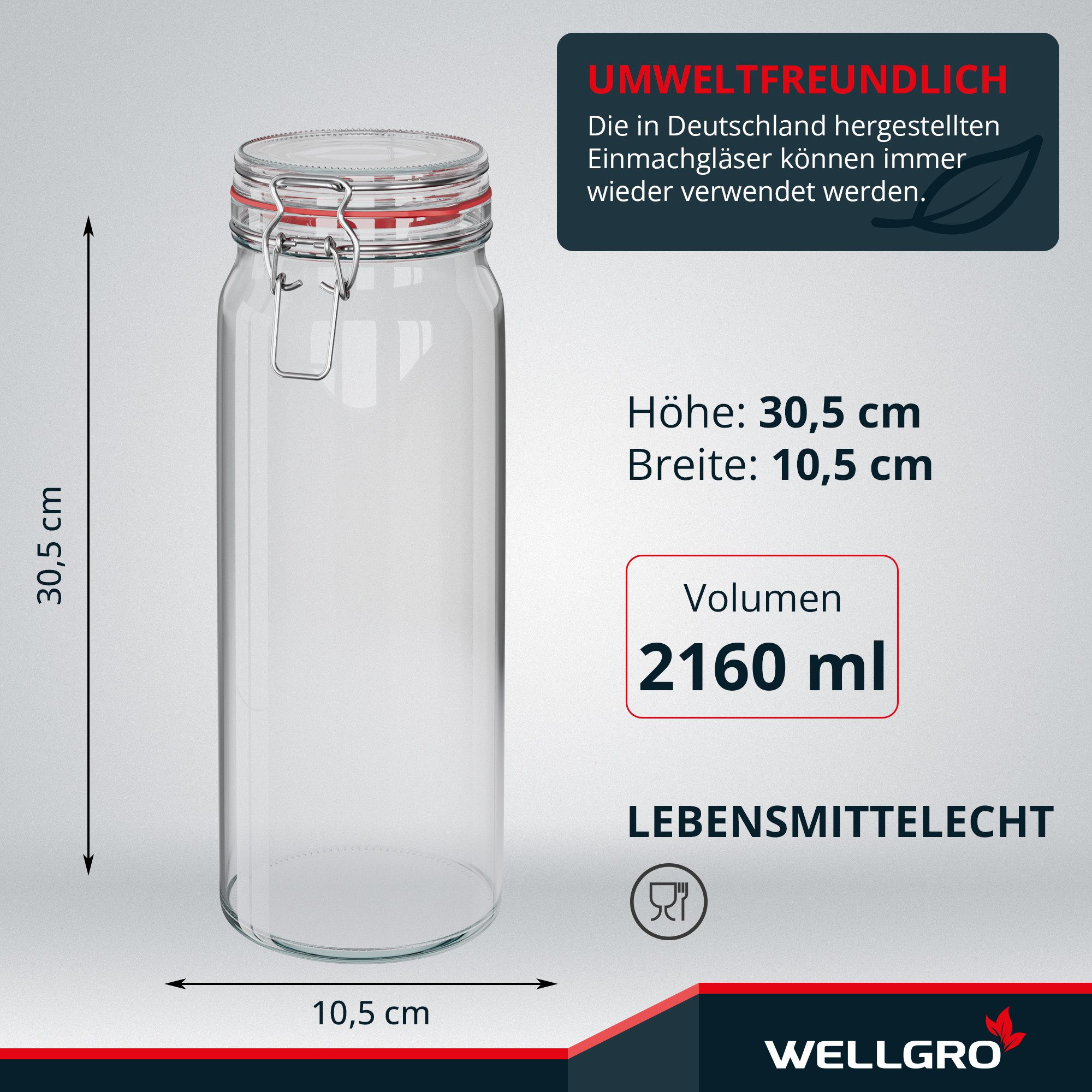 Wellgro Vorratsglas Einmachgläser mit Bügelverschluss rund, Fermentierglas, (2-tlg) – Bild 2 von 5