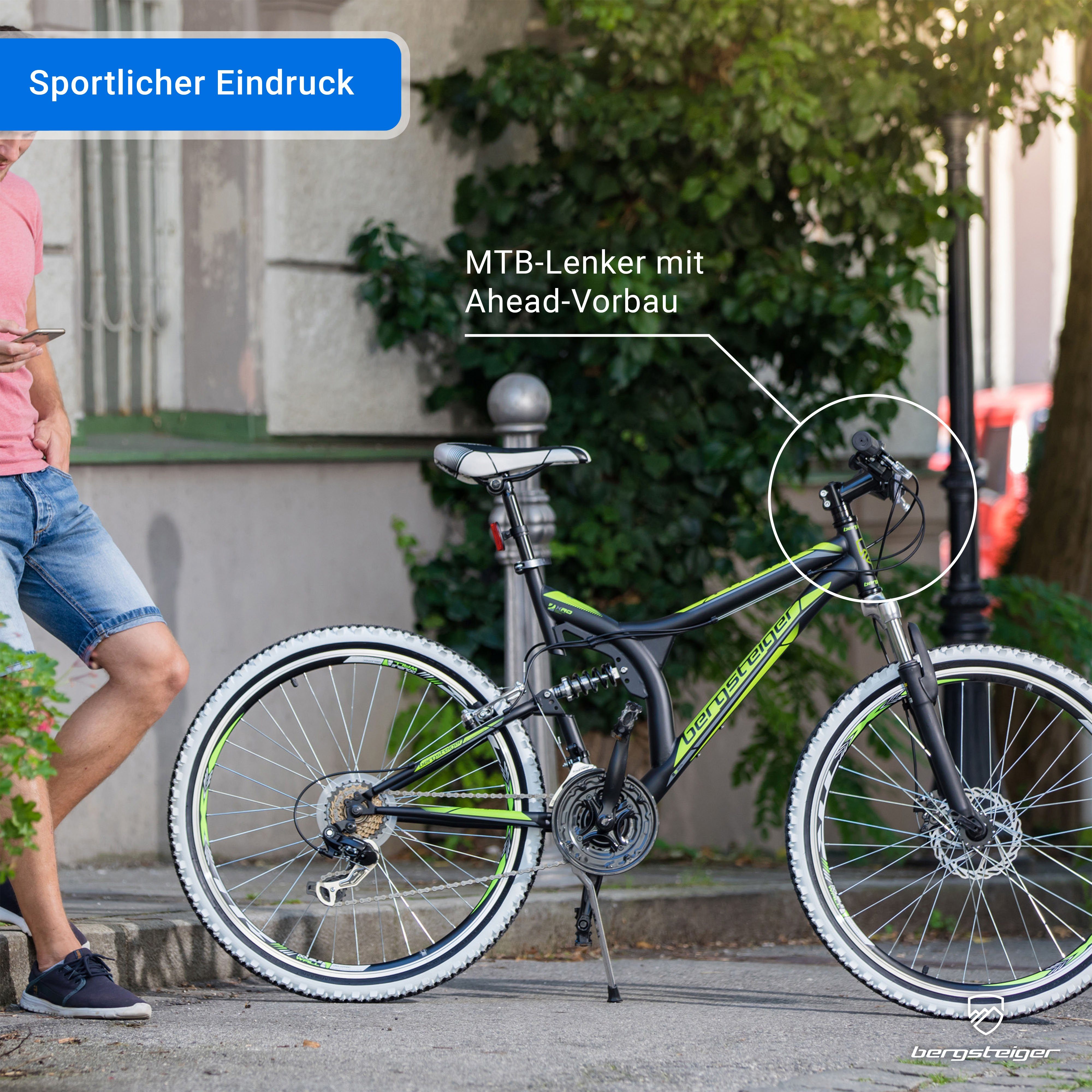 bergsteiger Mountainbike Phoenix 26 Zoll, geeignet ab 160 cm, Damen, Herren, 21 Gang Shimano Tourney RD-TY300 Schaltwerk, Kettenschaltung, Scheibenbremse, V-Bra – Bild 4 von 5