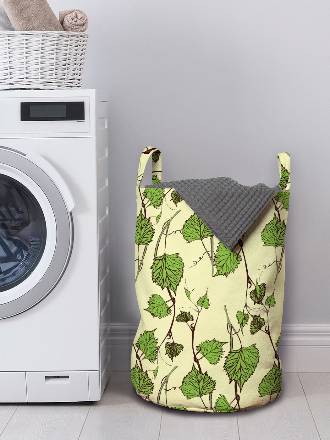Kordelzugverschluss Abakuhaus für Wäschekorb Waschsalons, Blätter-Muster Griffen Grapevine mit Wäschesäckchen Rebe