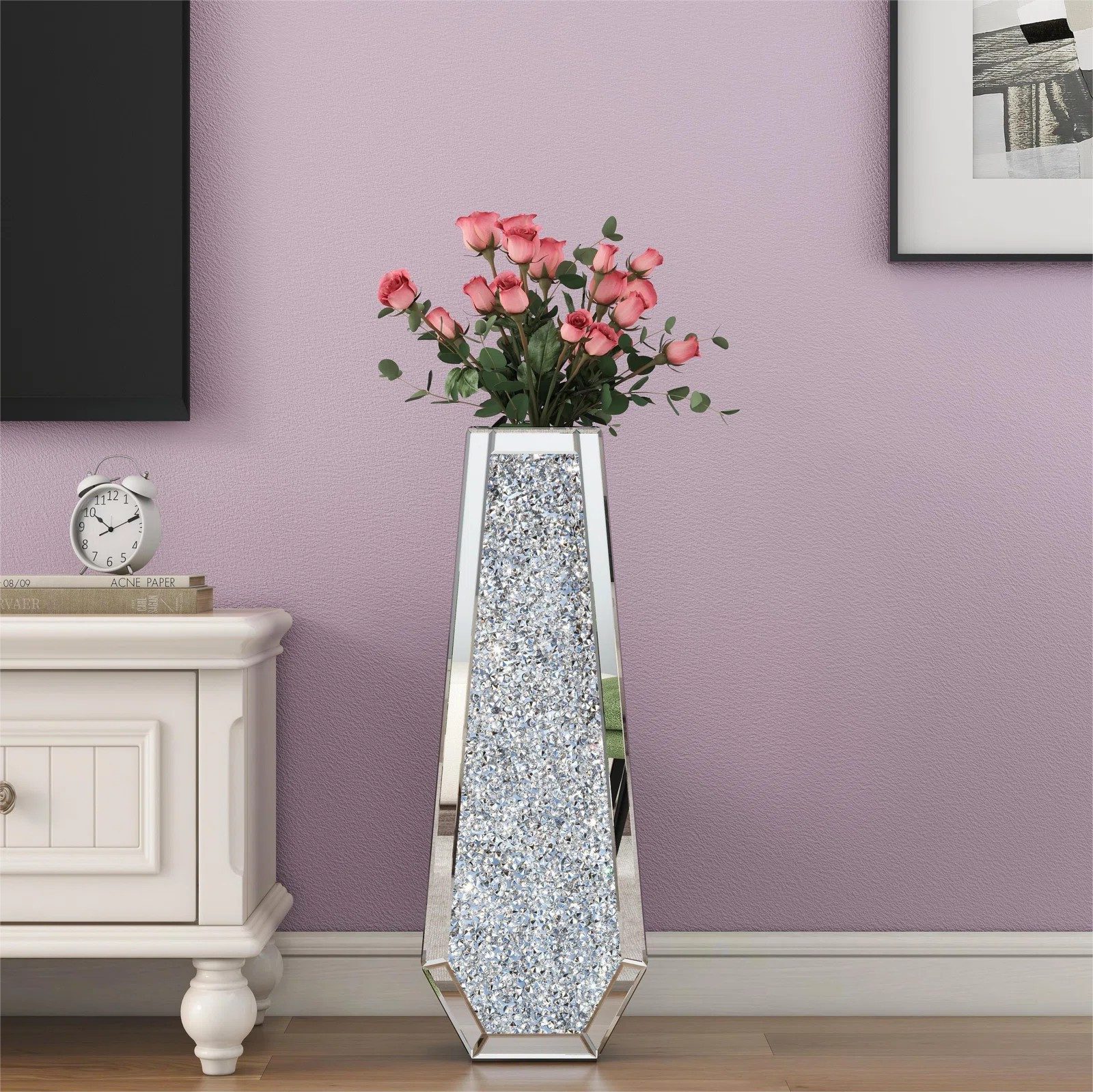 Yorbay Bodenvase Spiegelglas Bodenvase mit Kristall-Diamant-Intarsien, Eleg günstig online kaufen