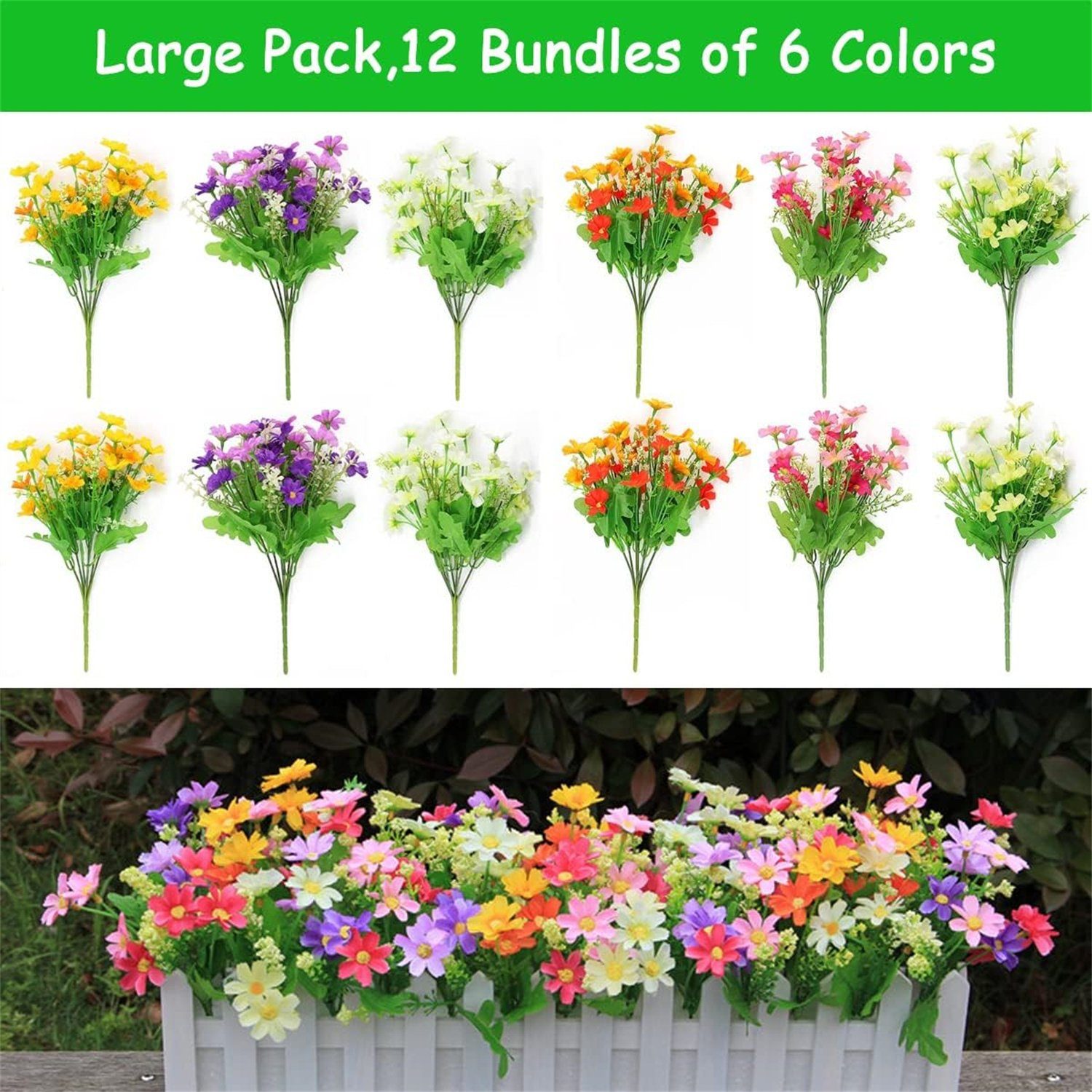 Künstliche 12 Künstliche Bündel Farben 6 Kleine Blumen, autolock Seidengänseblümchen, Zimmerpflanze