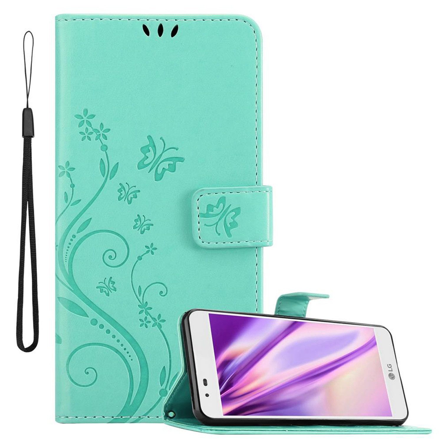 Cadorabo Handyhülle für LG K7 2016 Hülle LG K7 2016, Hülle Schutzhülle Blumen Flower mit Standfunktion Kartenfach Magnet