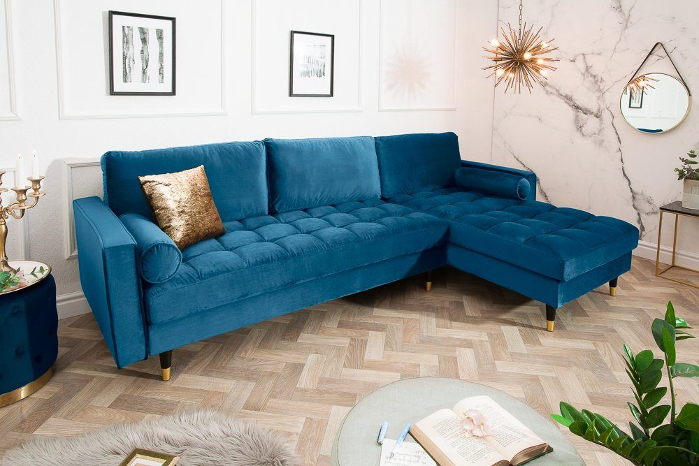 schwarz · · · 260cm L-Form Couch riess-ambiente inkl. · / Federkern Wohnzimmer blau · Samt Einzelartikel Kissen COZY VELVET Ecksofa gold, Teile, Barock 1 petrol
