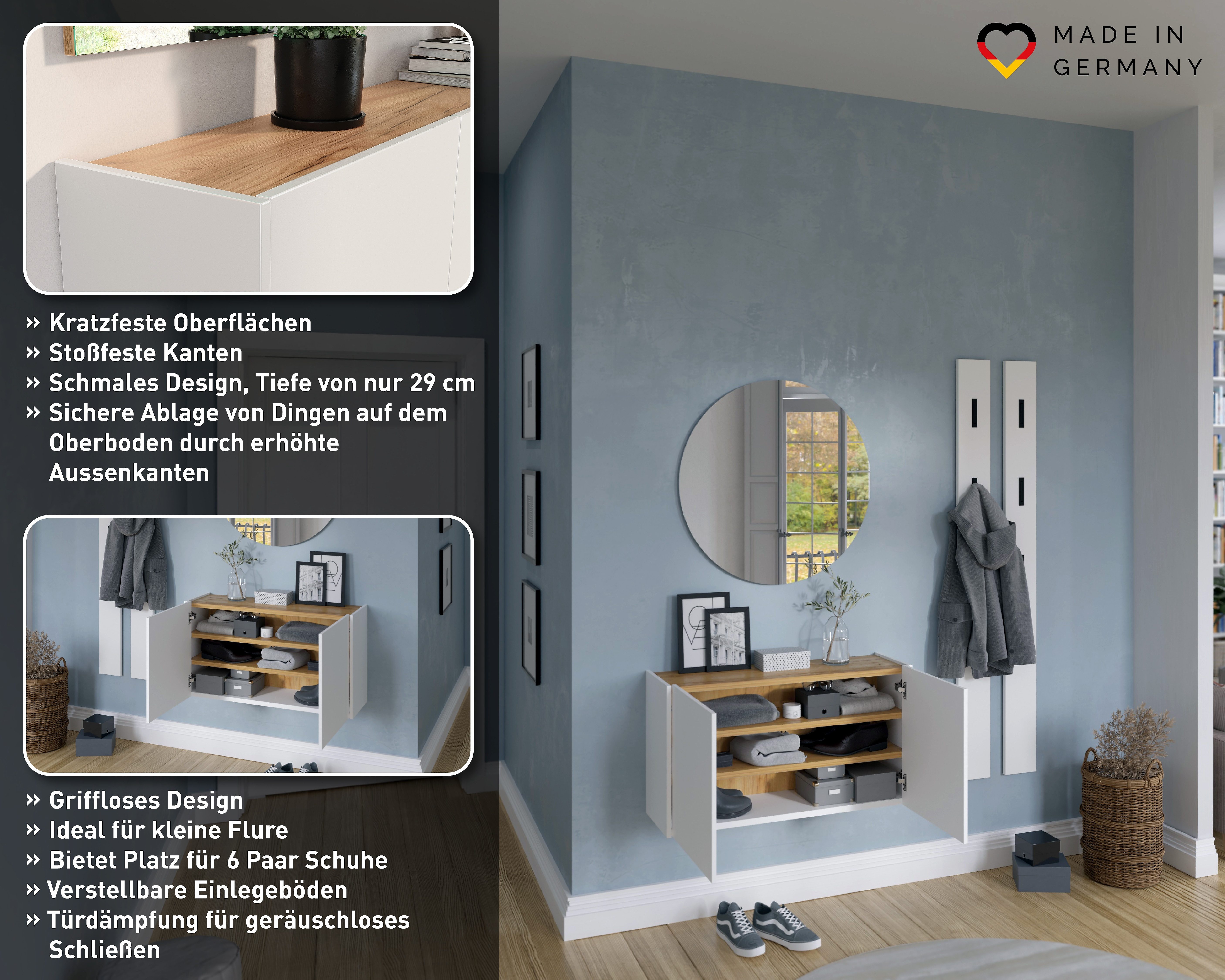 GERMANIA Schuhschrank Libbiano Flurschrank, Soft-close, verstellb. Böden, in 3 Höhen, 2- oder 3-türig