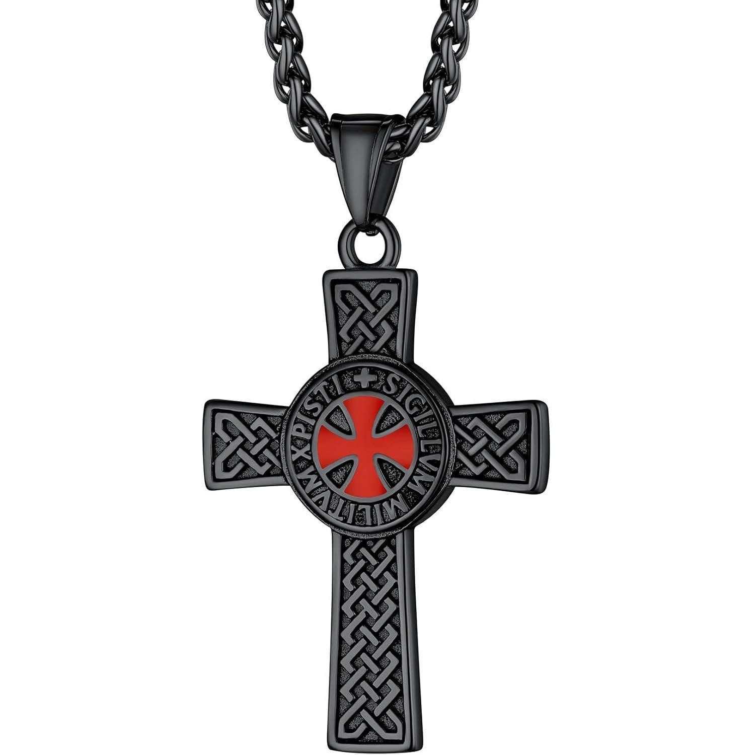 LuxusKollektion Kette mit Anhänger Edelstahl Tempelritter-Kreuz Kette für Herren Schwarz 316L