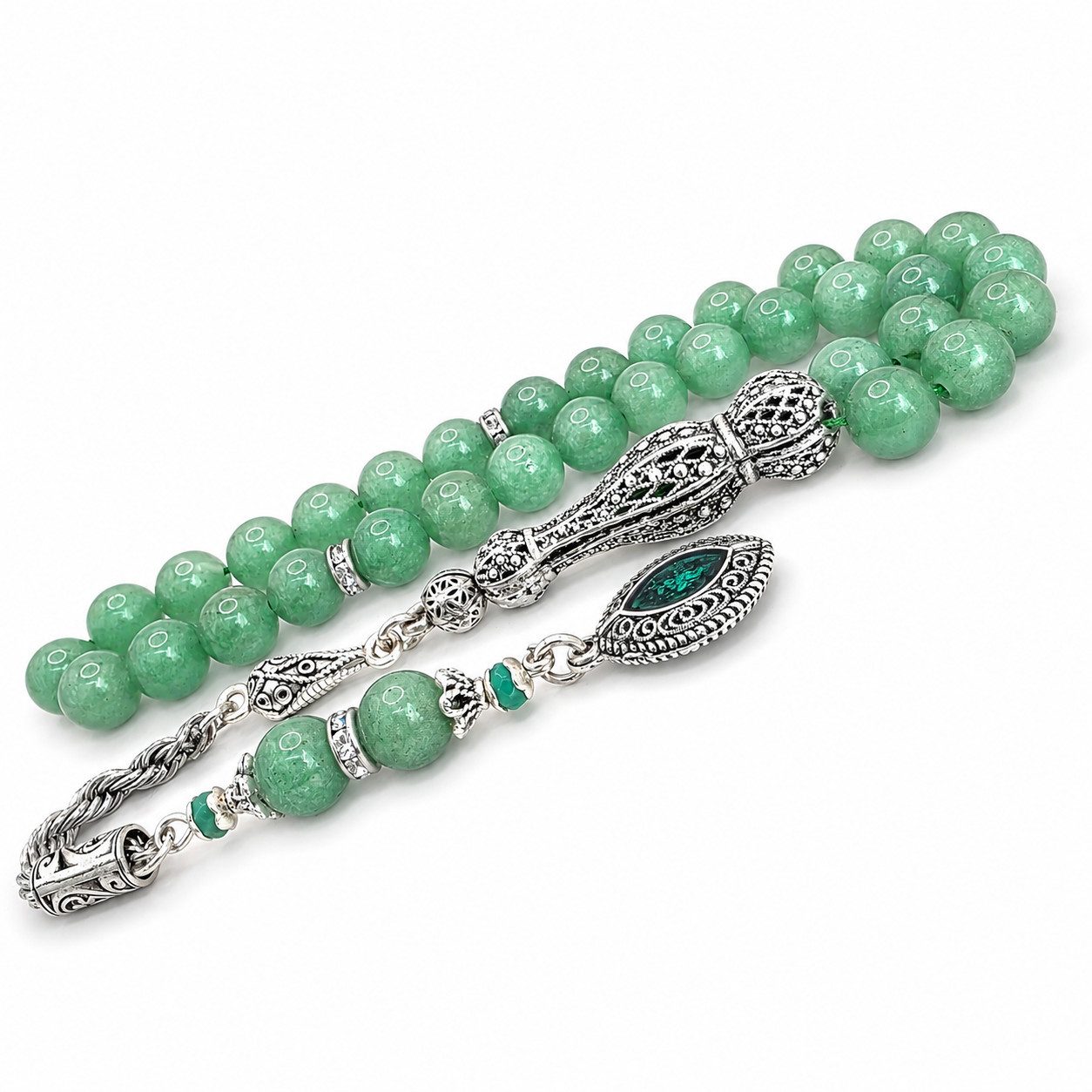 M-Punkt24 Kettenanhänger Tesbih Tespih Naturstein Küre Rund (AVENTURIN, 8 mm, Rosary, Subha Misbah, Gebetskette), Design Püskül, inkl. ETUI, *SONDERPREIS WEGEN PRODUKT NEUHEIT*