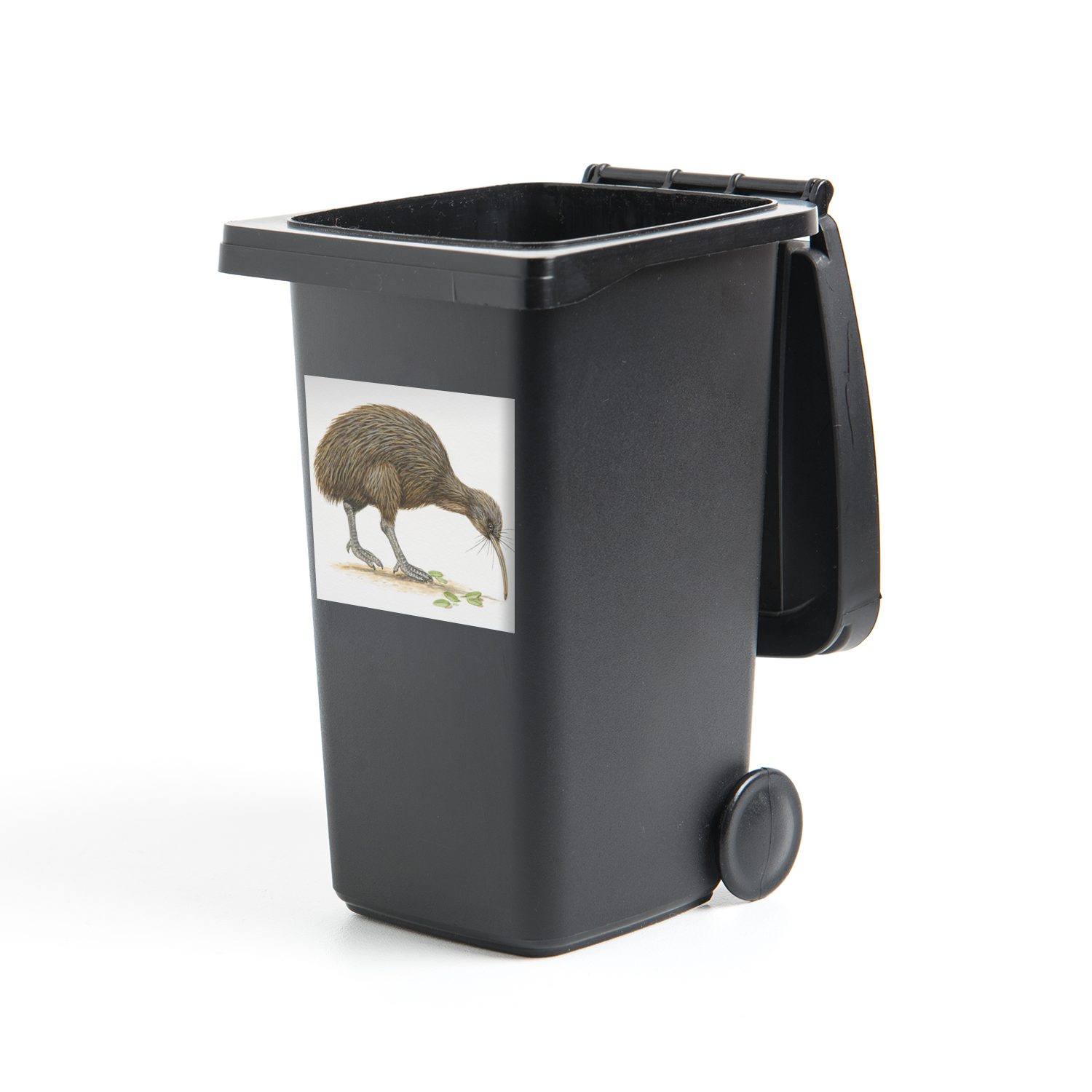 MuchoWow Wandsticker Illustration eines Kiwi-Vogels, der Blätter frisst (1 St), Mülleimer-aufkleber, Mülltonne, Sticker, Container, Abfalbehälter