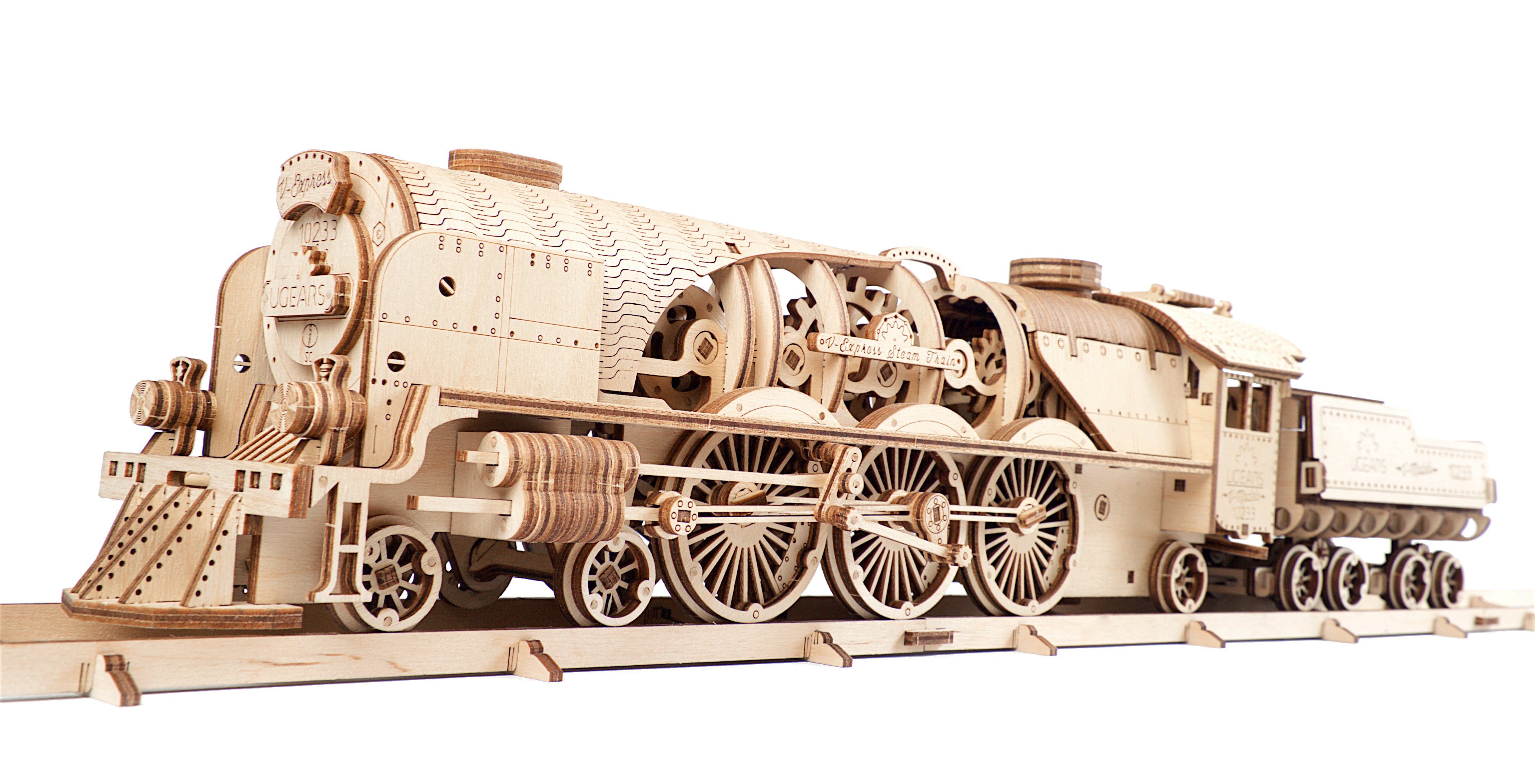 UGEARS mit TENDER, DAMPFLOKOMOTIVE UGEARS V-EXPRESS Puzzleteile Modellbausatz 3D-Puzzle 538 3D-Puzzle