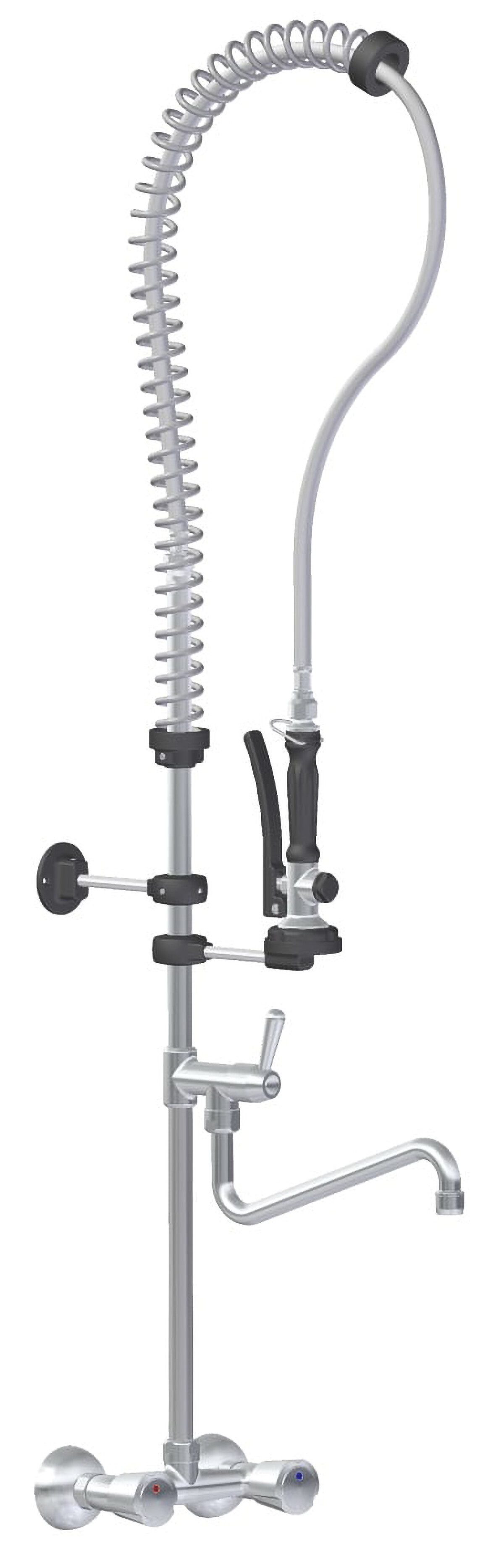 GastroHero Küchenarmatur Zweiloch Geschirrwaschbrause Profi 100 Wandarmatur Mischbatterie Verchromtes Messing, Feststeller, zwei Mischventile