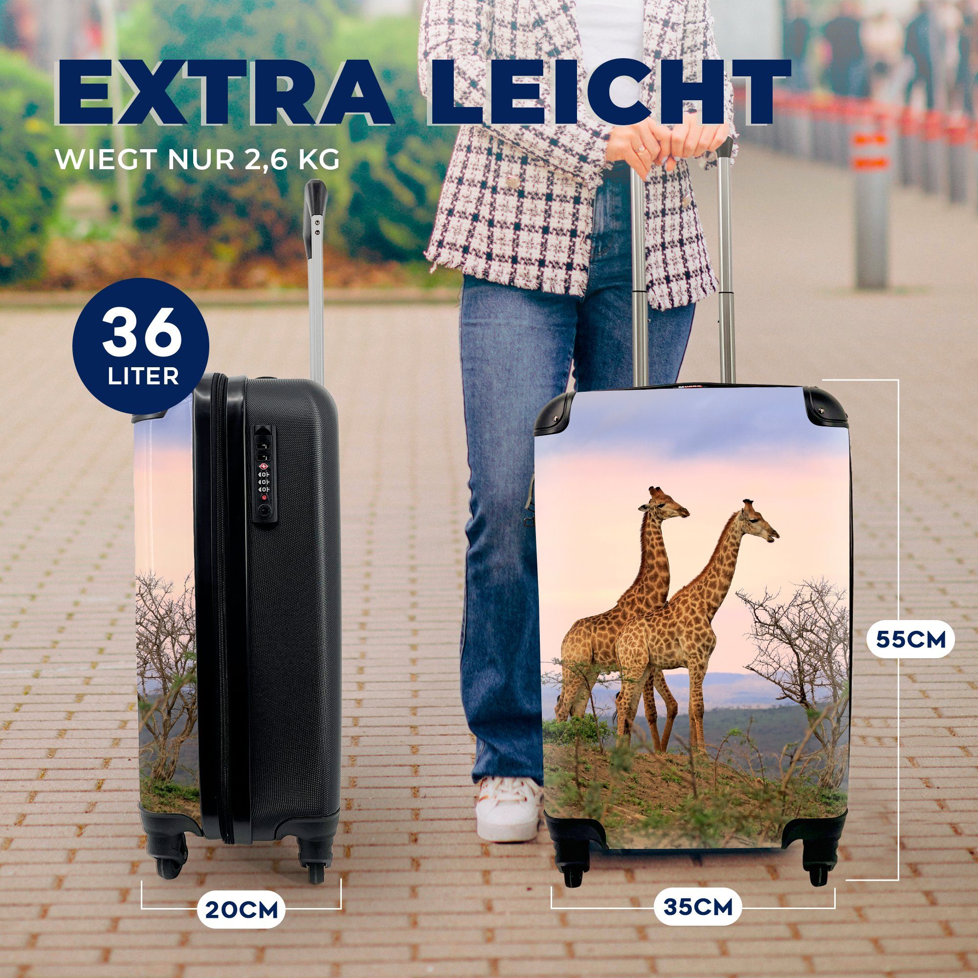MuchoWow Handgepäckkoffer Giraffen - Himmel - Landschaft, 4 Rollen, Reisetasche mit rollen, Handgepäck für Ferien, Trolley, Reisekoffer