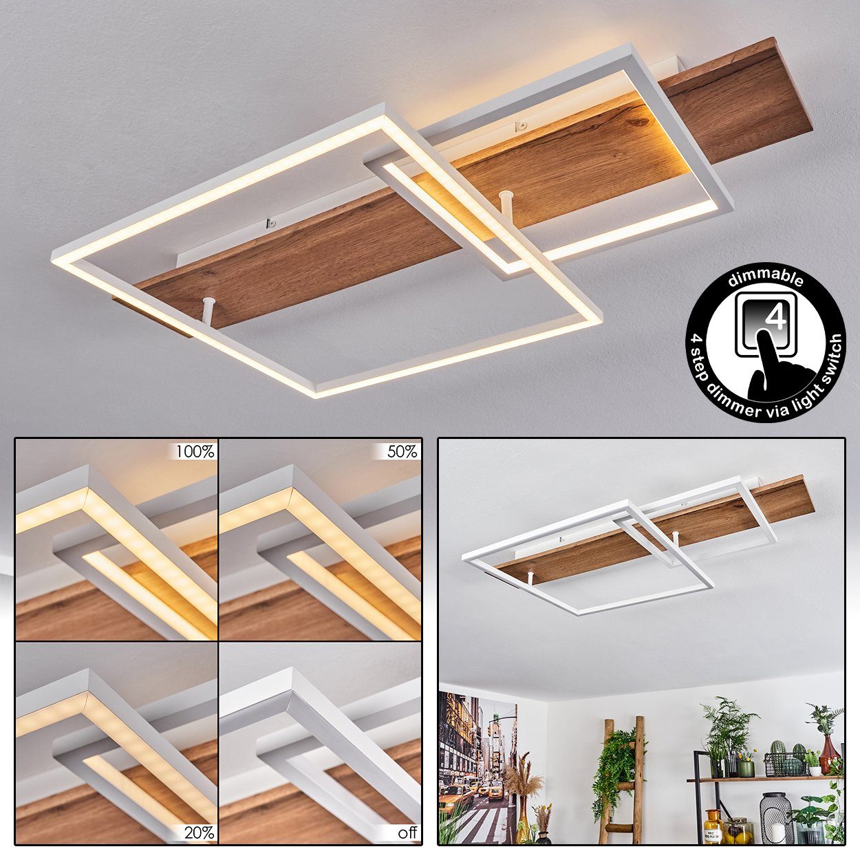 hofstein Deckenleuchte »Palermo« dimmbare Deckenlampe aus Metall/Holz, 3000 günstig online kaufen