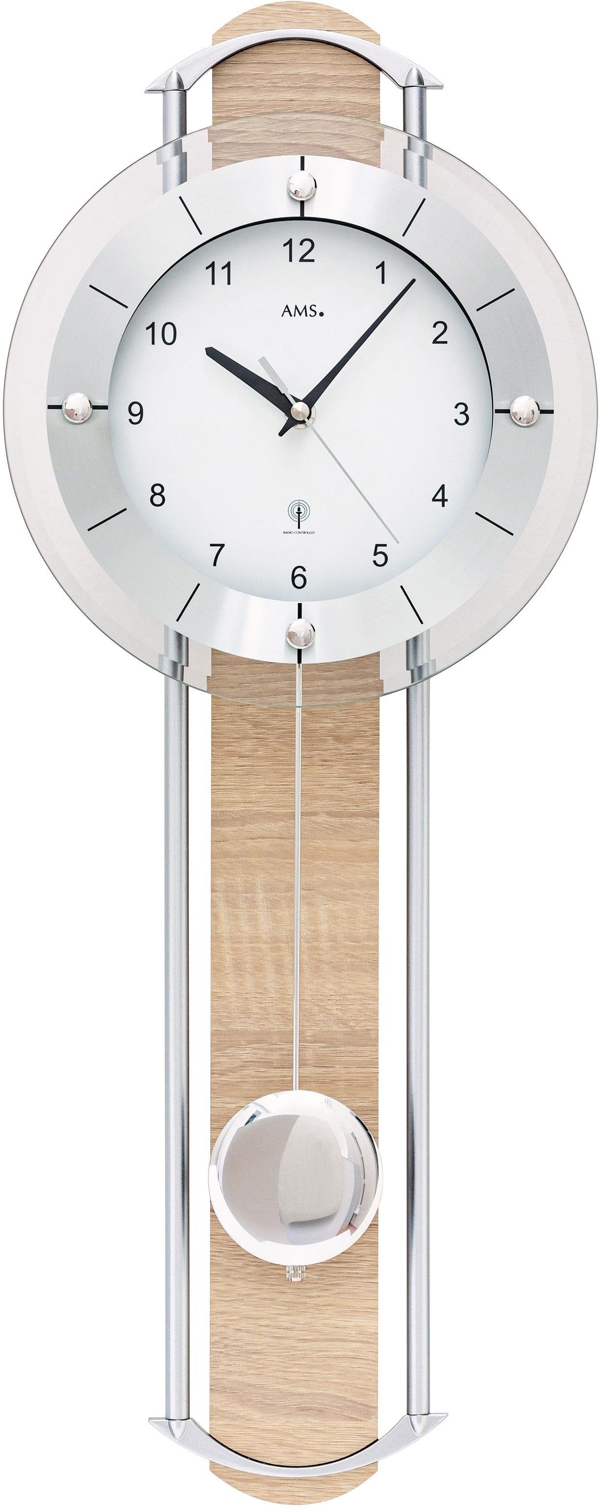 AMS Funk-Pendelwanduhr F5305 (Made in Germany, Aluminium-/Holzgehäuse,Esszimmer,Wohnzimmer)