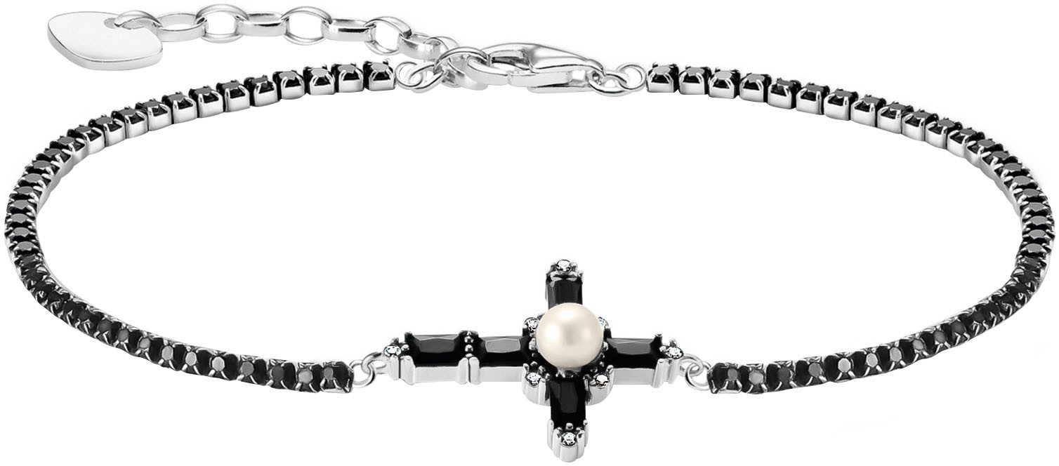THOMAS SABO Armband Kreuz Cross Romance, A2173-167-11-L19V, A2173-167-14-L19V, mit Zirkonia (synth) - mit Süßwasserzuchtperle