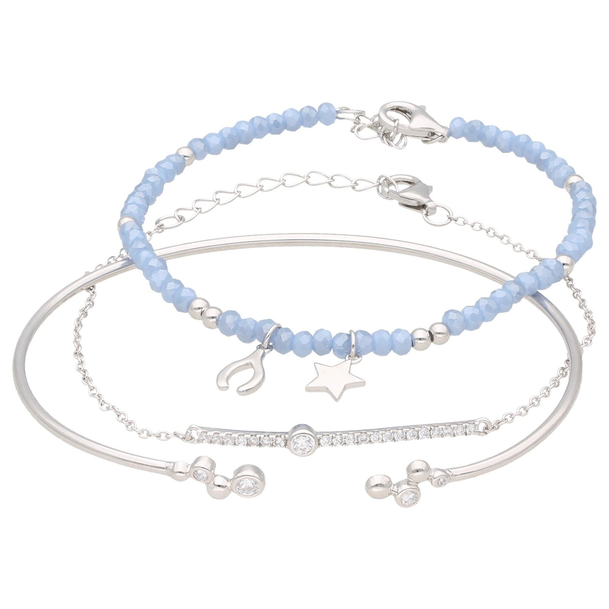 Smart Jewel Armband Set Armbänder 3-teilig, Kristallsteine und Zirkonia, Silber  925, Kristallsteine (ø ca. 3mm) hellblau & weiße Zirkonia Steine