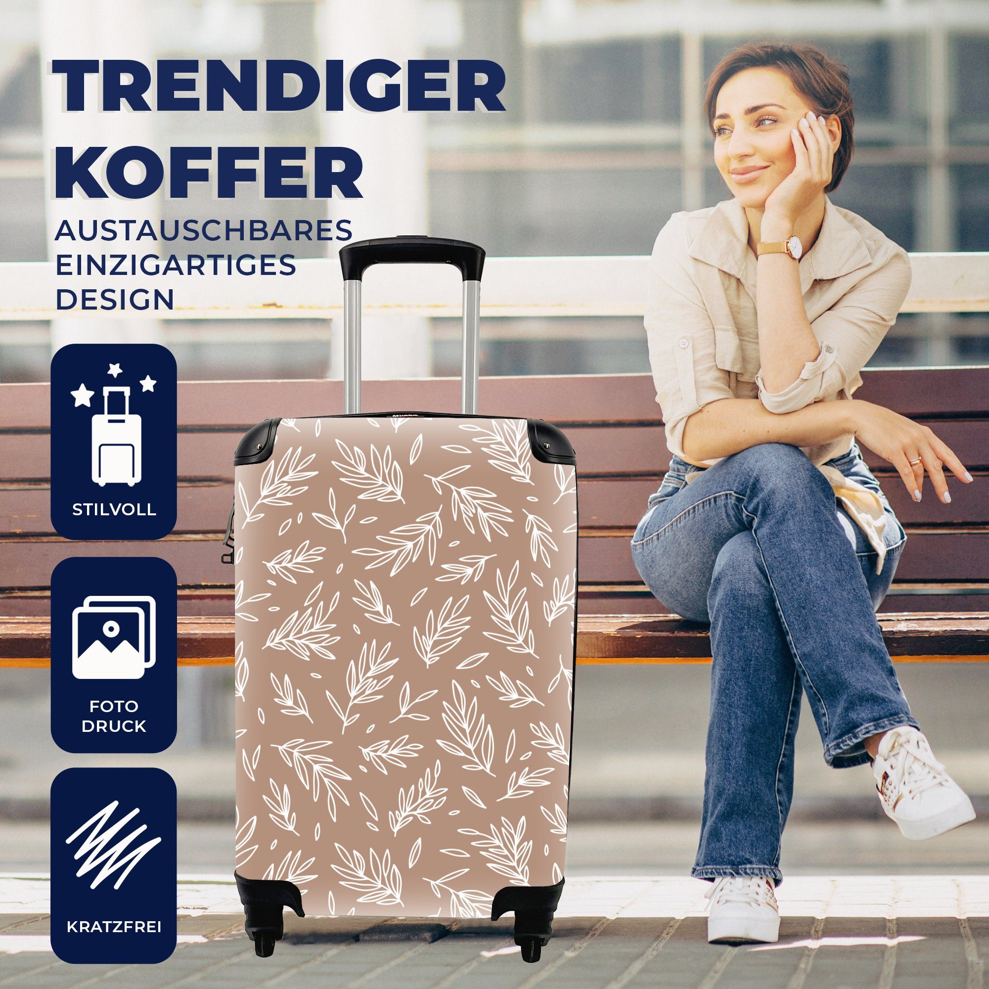 Handgepäck MuchoWow - - Äste Handgepäckkoffer Reisetasche rollen, Muster Rollen, mit Reisekoffer für Trolley, Ferien, 4 Blätter,