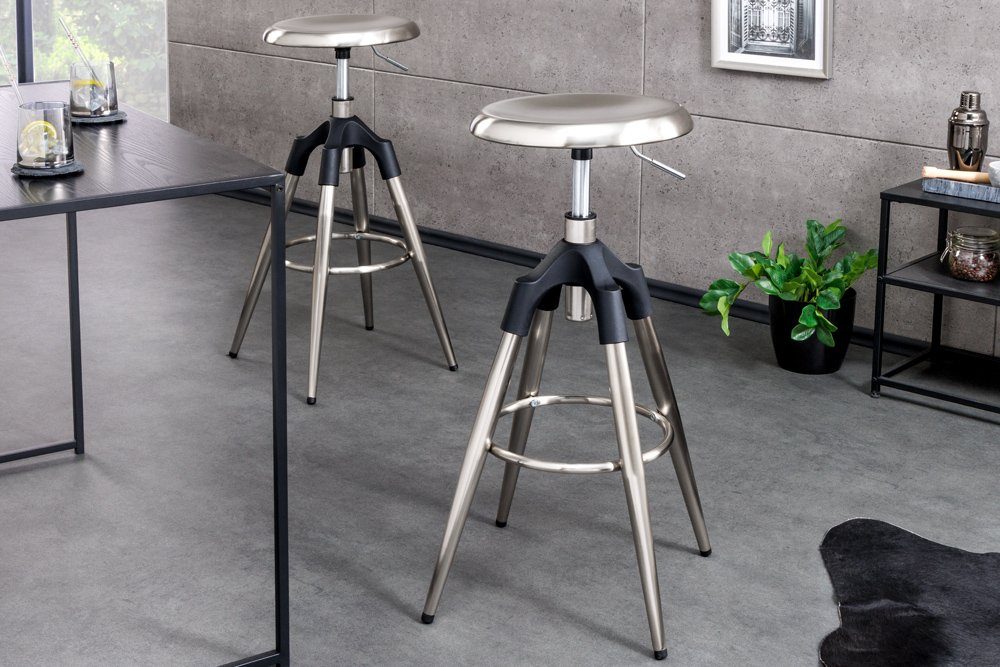 riess-ambiente Barhocker INDUSTRIAL silber / schwarz (Einzelartikel, 1 St), Küche · Metall · höhenverstellbar · drehbar · rund · Industrial Design
