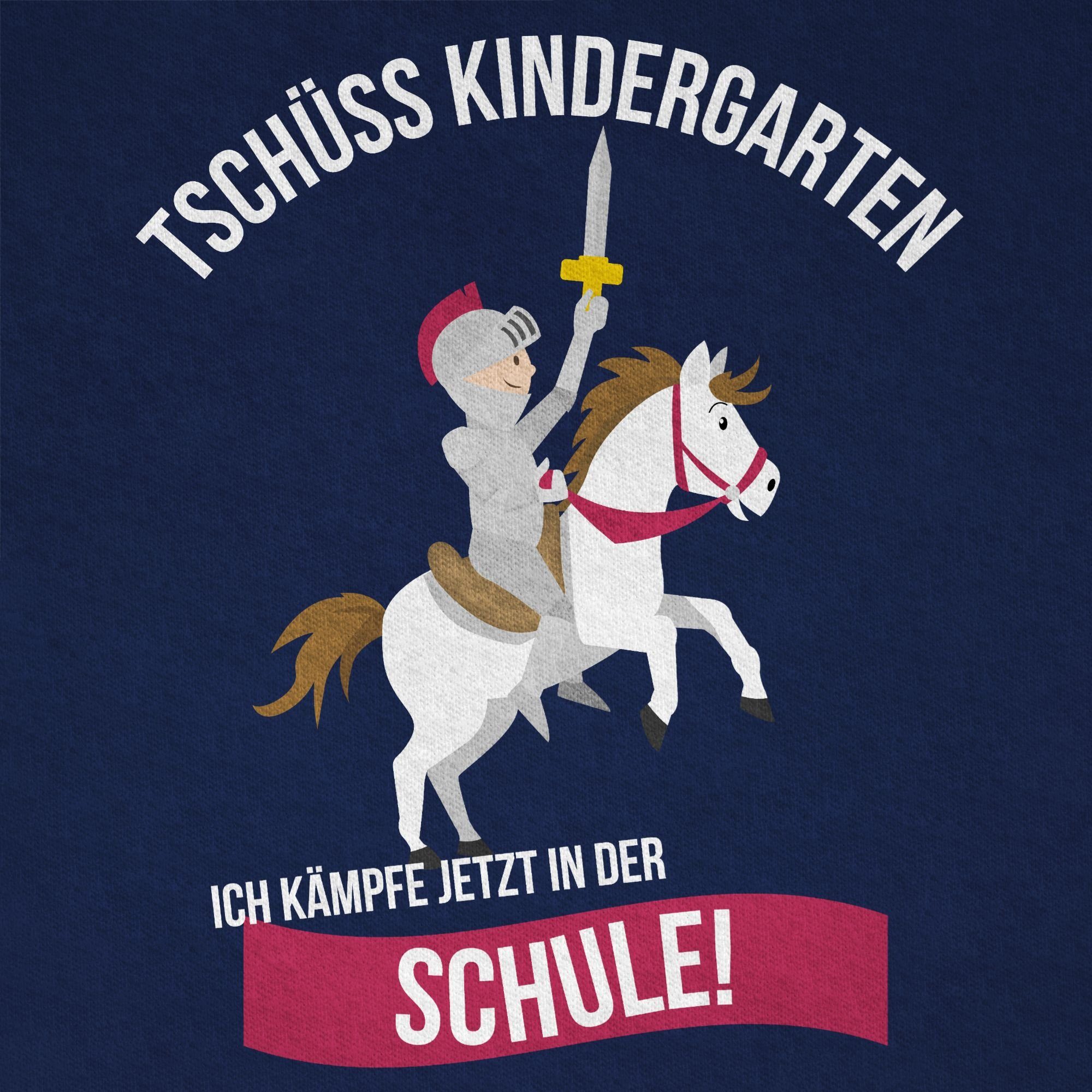 Shirtracer T-Shirt Tschüss Kindergarten Einschulung Geschenke Schulanfang Ritter Schule Junge Dunkelblau 1