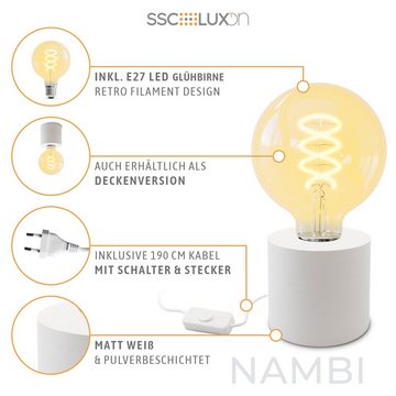 SSC-LUXon LED Bilderleuchte NAMBI Wand- & Tischlampe weiss mit Steckerkabel mit Globe LED E27, Extra Warmweiß