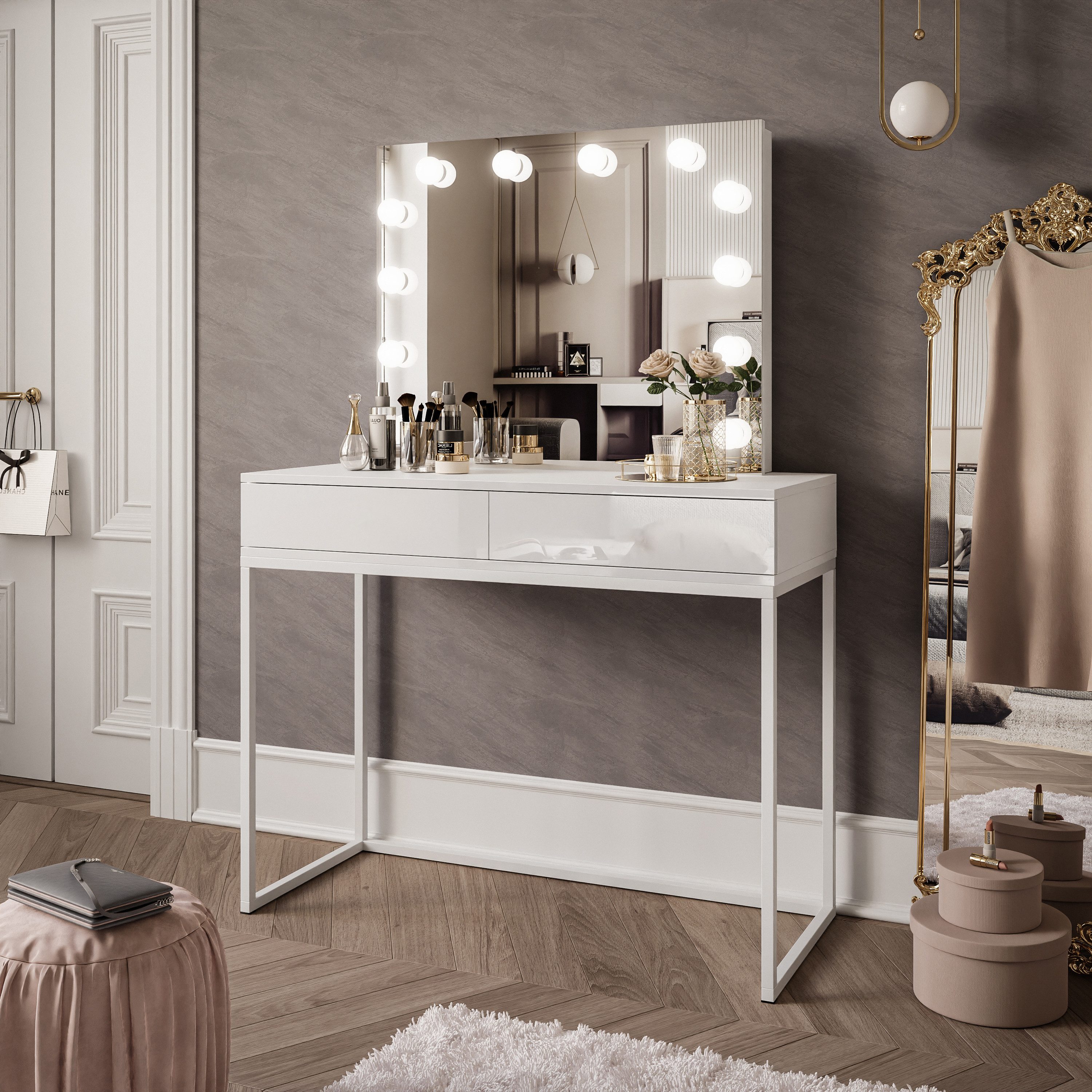 Lookway Schminktisch BLANCO LOFT ELITE mit Spiegel und Beleuchtung günstig online kaufen