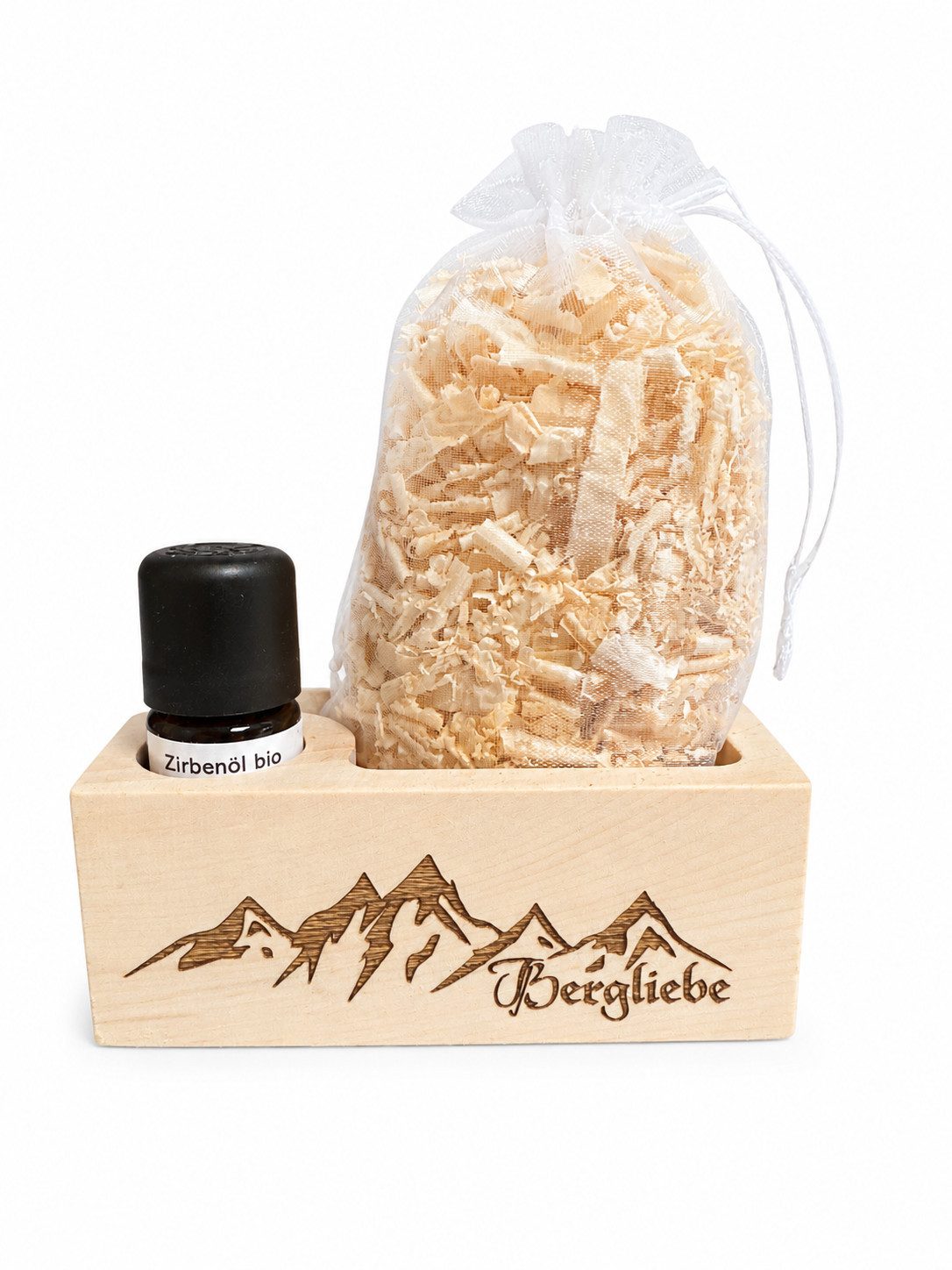 Zirbenvielfalt Zirbenkissen Zirbenset Bergliebe aus Zirbenholz mit 5ml Zirbenöl und Späne, 3-tlg.