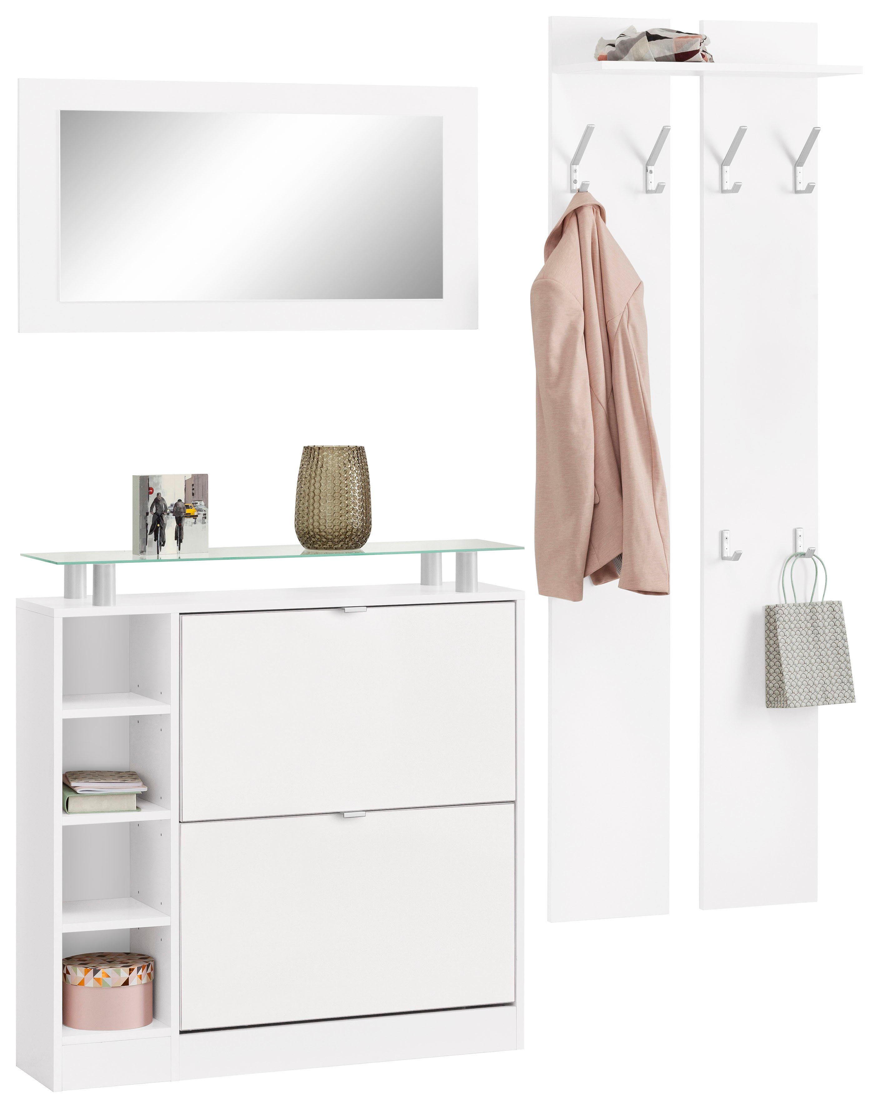 borchardt Möbel Garderoben-Set Dolly, (Set, mit 3-St), matt/weiß matt Glasablage weiß