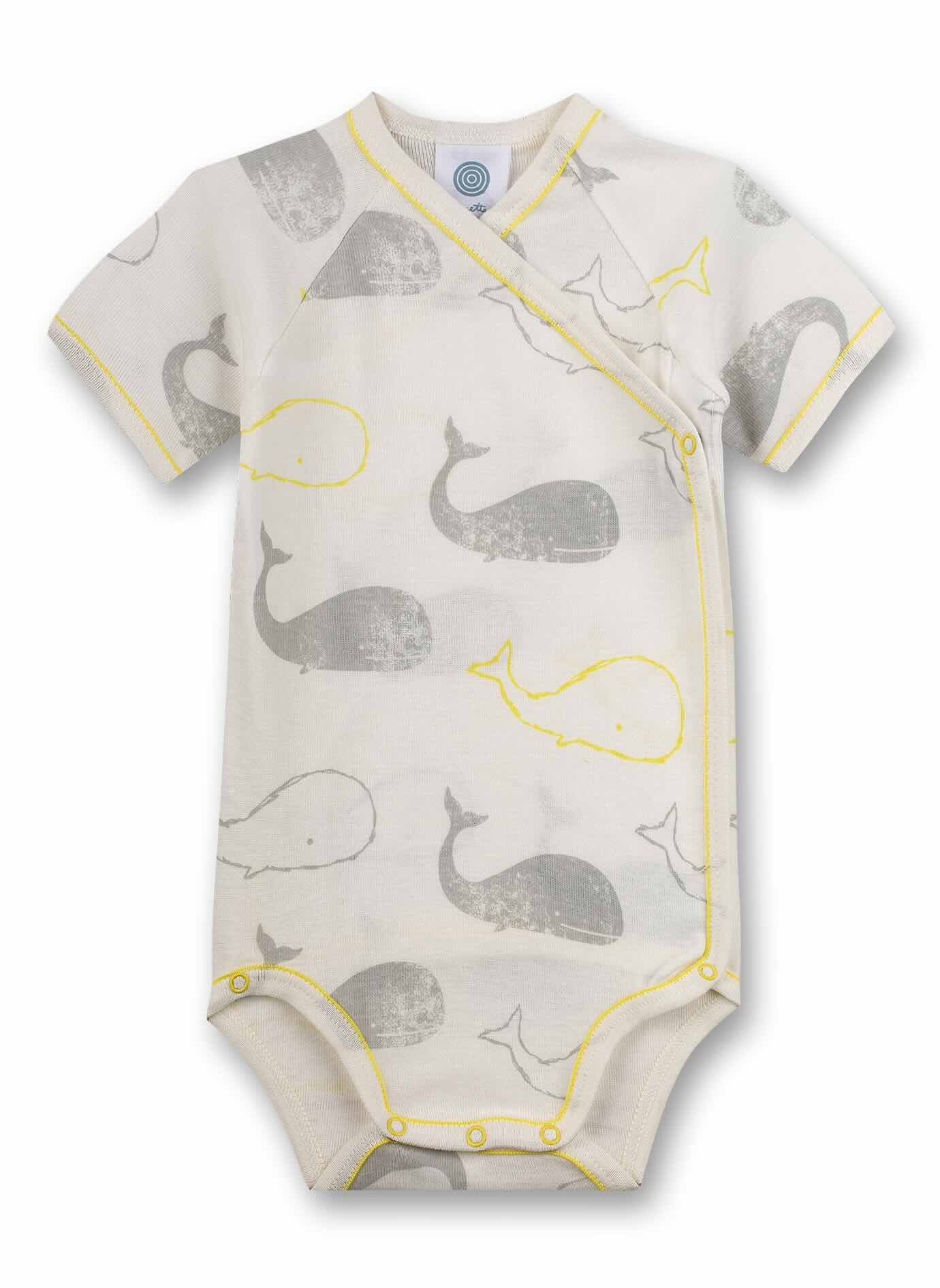 Sanetta Kurzarmwickelbody Baby Wickelbody Kurzarm aus Baumwolle mit Wal-Print