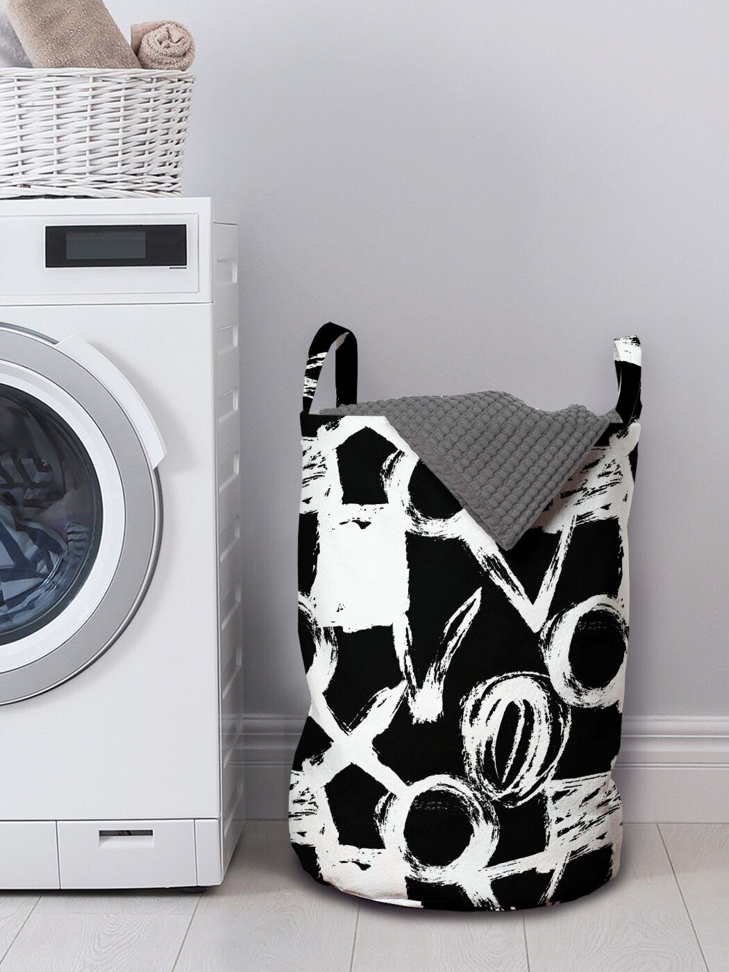 Abakuhaus Wäschesäckchen Wäschekorb mit Griffen für Kordelzugverschluss Abstract Brushstroke-Form Waschsalons, Kunst