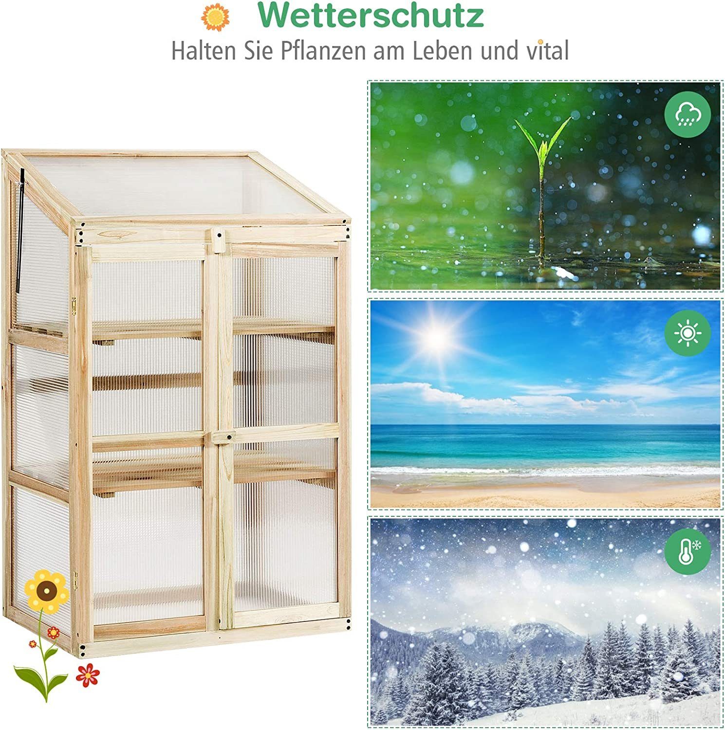 KOMFOTTEU Gewächshaus Foliengewächshaus, aus Massivholz, mit günstig online kaufen