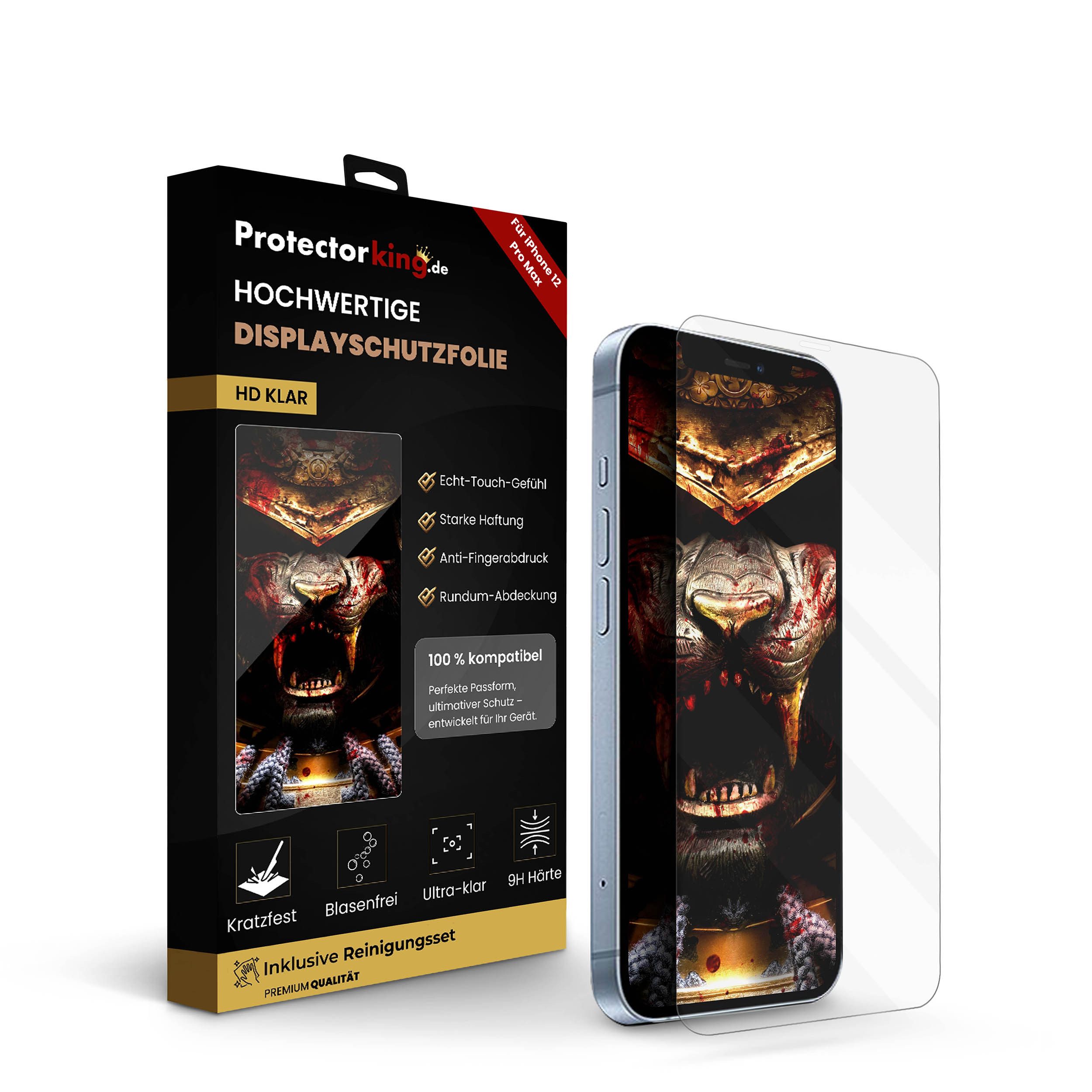 Protectorking Schutzfolie 3x 9H Panzerglas für iPhone 12 Pro Max HD KLAR echtes Tempered Glass, (3-Stück), Displayschutzglas, Schutzglas Echtglas Tempered 9H Härte HD-KLAR