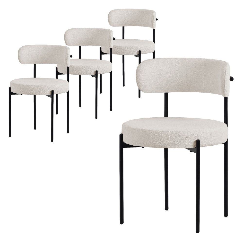 ML-DESIGN Polsterstuhl Esszimmerstühle Gruppe Küchenstuhl aus Teddystoff mit Metallbeinen (4 St), Clubstuhl 4er Set Wohnzimmerstuhl Weiß moderne Design Lounge Stuhl