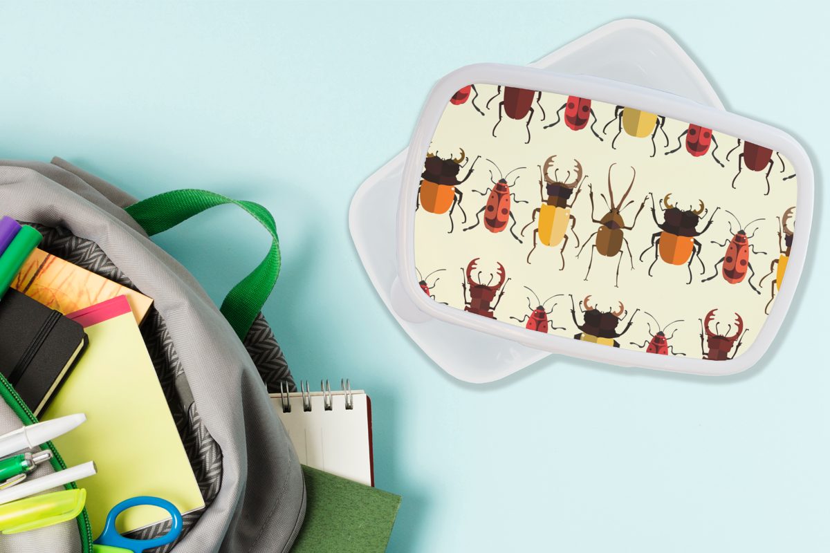 MuchoWow Lunchbox Käfer - Muster für Kinder (2-tlg), und weiß - Mädchen Kunststoff, Erwachsene, Insekten, Brotdose, Brotbox und Jungs für